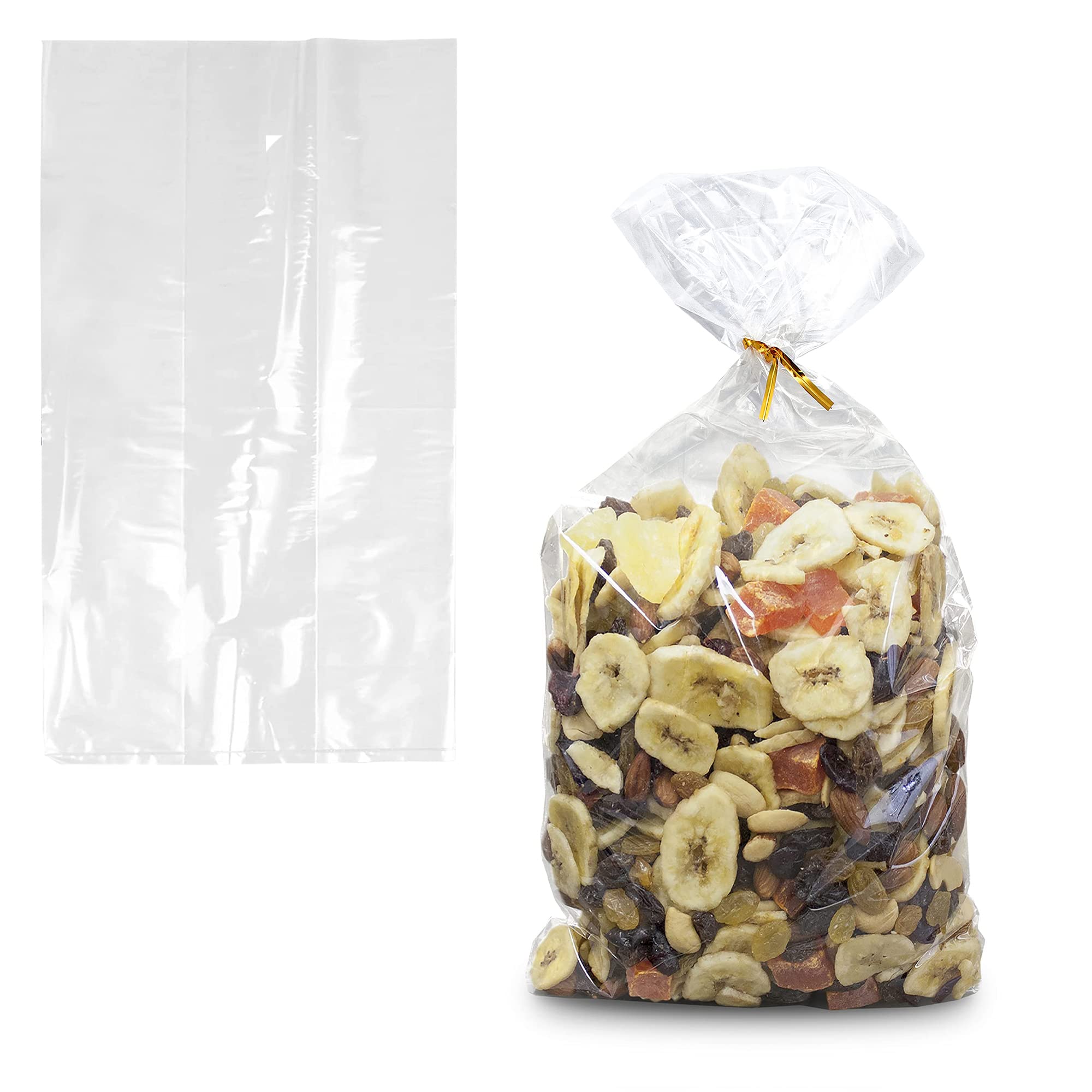 APQ Clear Gusseted Poly Bags, 8 x 4 x 20 Inch. Pack of 100 Gusseted Plastic Bags 1 Mil Thick for Favors with Open Top. Clear Pla