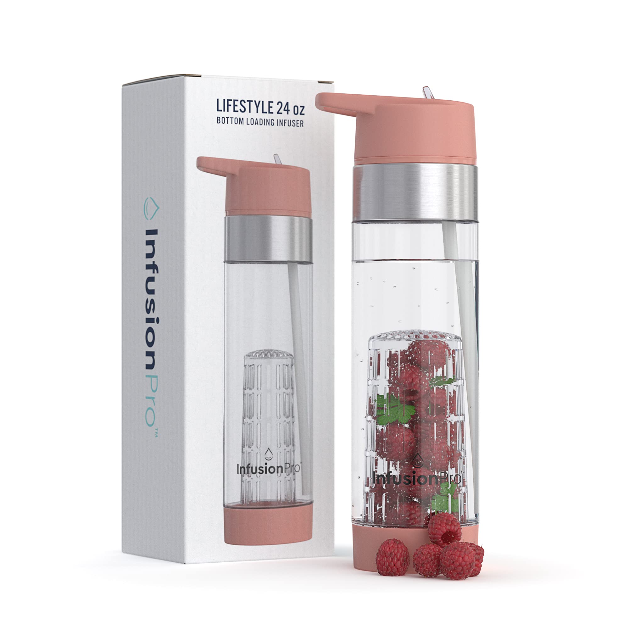 Infusion Pro Fruit Infuser Water Bottle With Straw Lid 24 Oz : Flip-Up Straw : Insulated Sleeve & Fruit Infusion Water Ebook : B