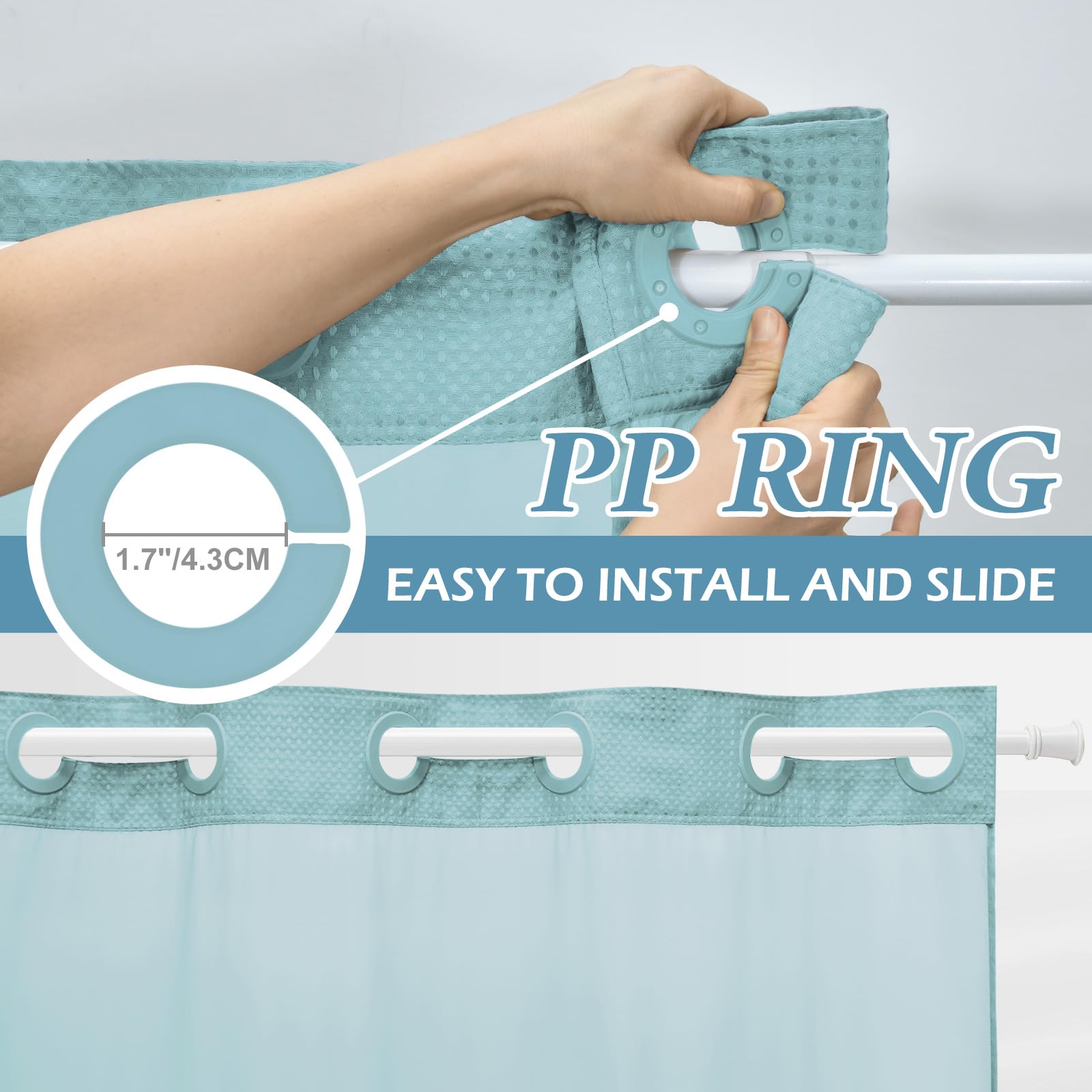 Eutxl Teal No Hook Shower Curtain With Snap In Liner,230Gsm Waffle Weave Shower Curtains For Bathroom,71W X 74H