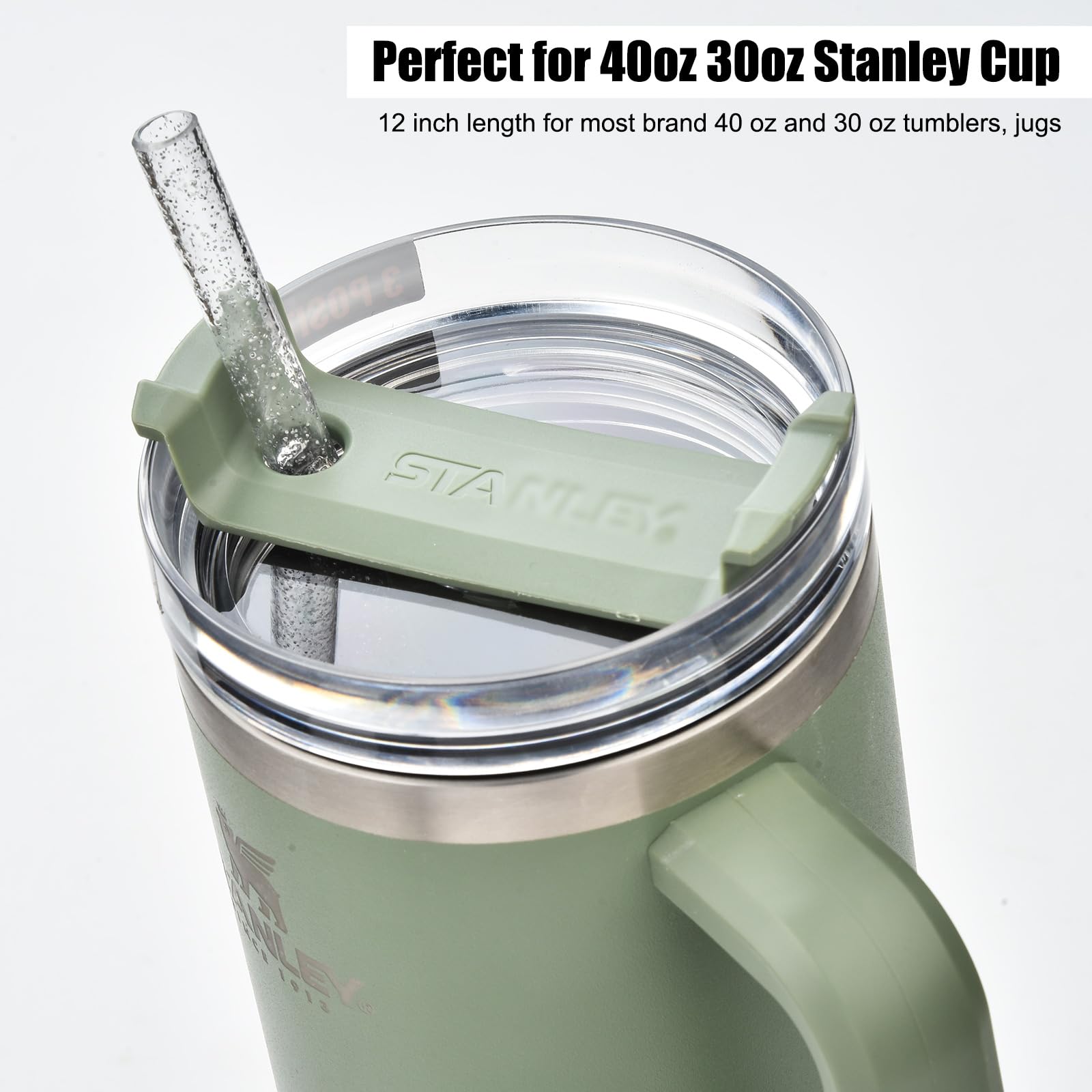 ALINK 10 Pack Replacement Straws for Stanley 40 oz 30 oz Tumbler  12 in Long Reusable Plastic Clear Glitter Straws for Stanley Cup Accessories  Half Gallon Jug  Plus 2 Cleaning Brush