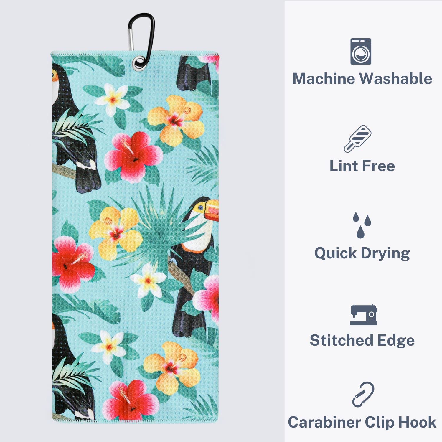 Playing It Forward Toucan Bahamas Golf Towel with Clip for Women and Men  Microfiber Waffle and Ball Towels  Set of 2