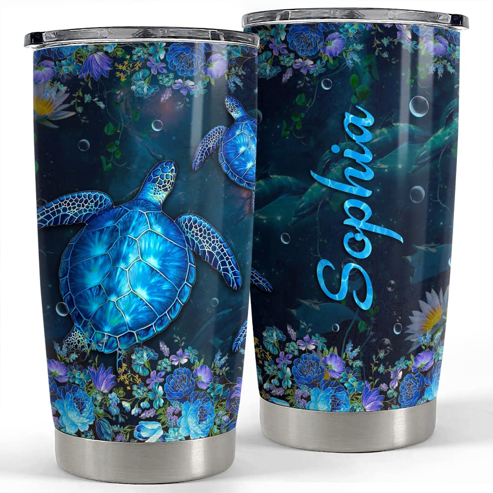 SANDJEST Personalized Sea Turtle Tumbler 20oz 30oz Tumblers with Lid Gift for Daughter Women Sister Best Friend Christmas Birthd