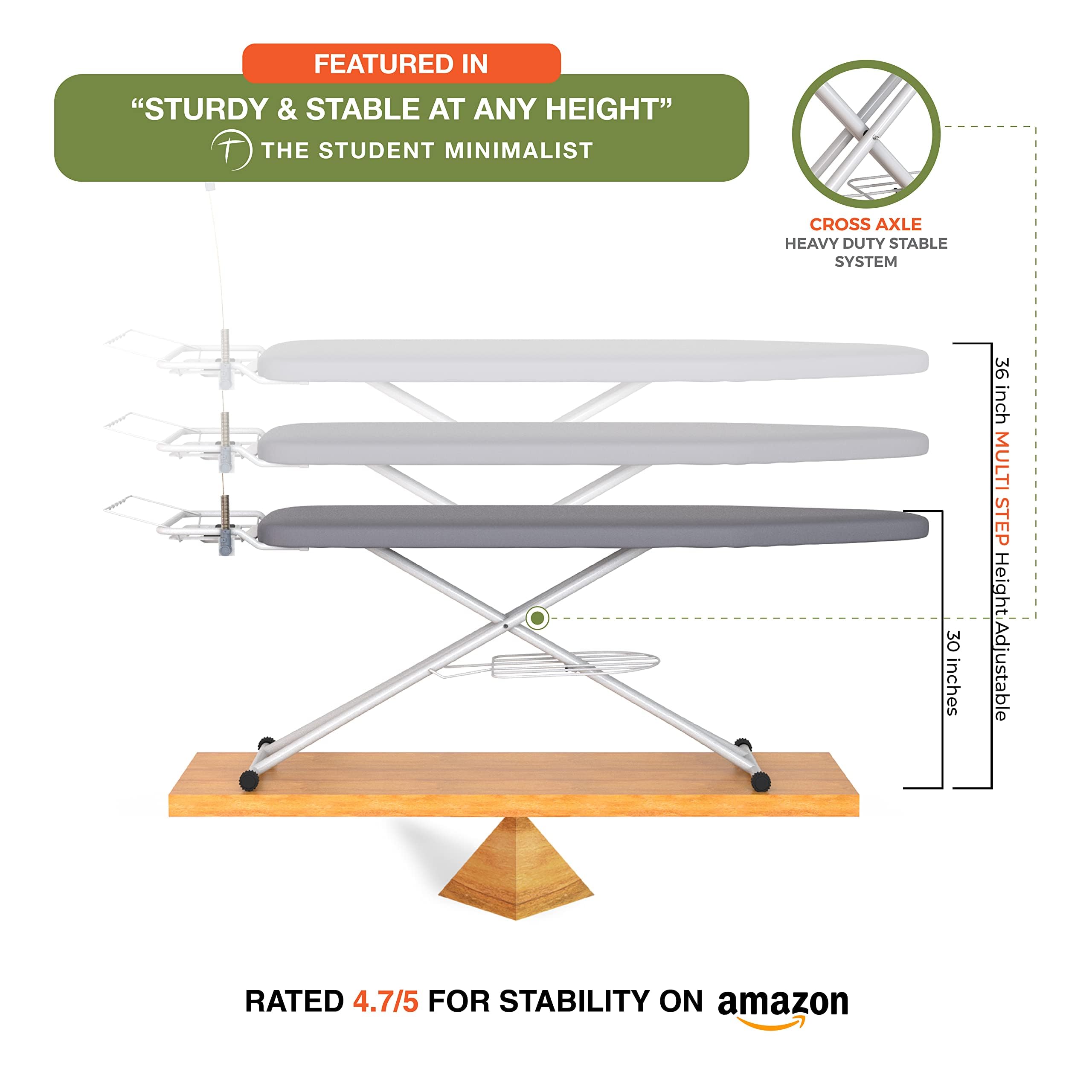 Xabitat Full Size Ironing Board 57'' X 15'' W/Wall Mount Hanger | Full Metal Construction Iron Board| Built In Iron Caddy | Heat