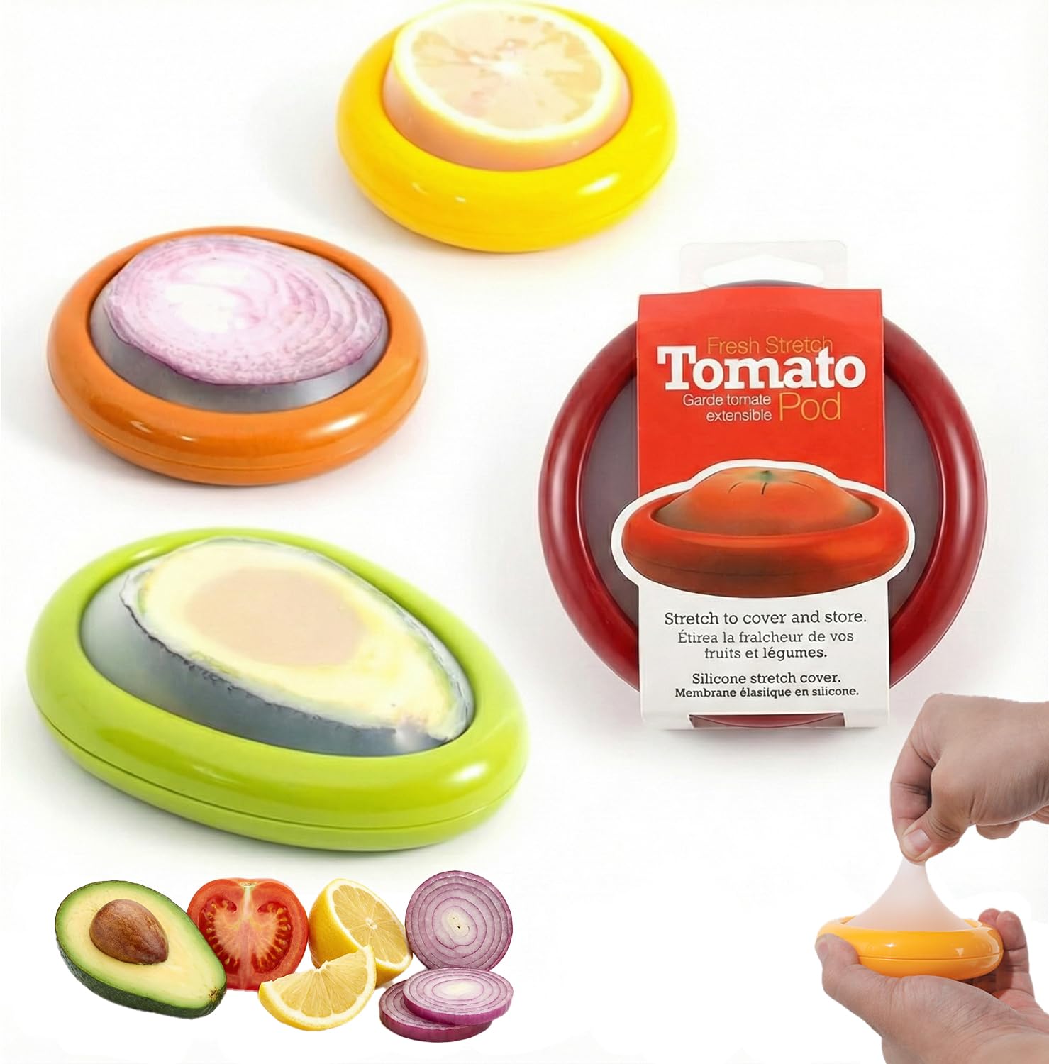 Generic Silicone Fruit And Vegetable Containers For Fridge, Reusable Food Storage, Fresh Stretch Pods For Food Saver (Green, Red