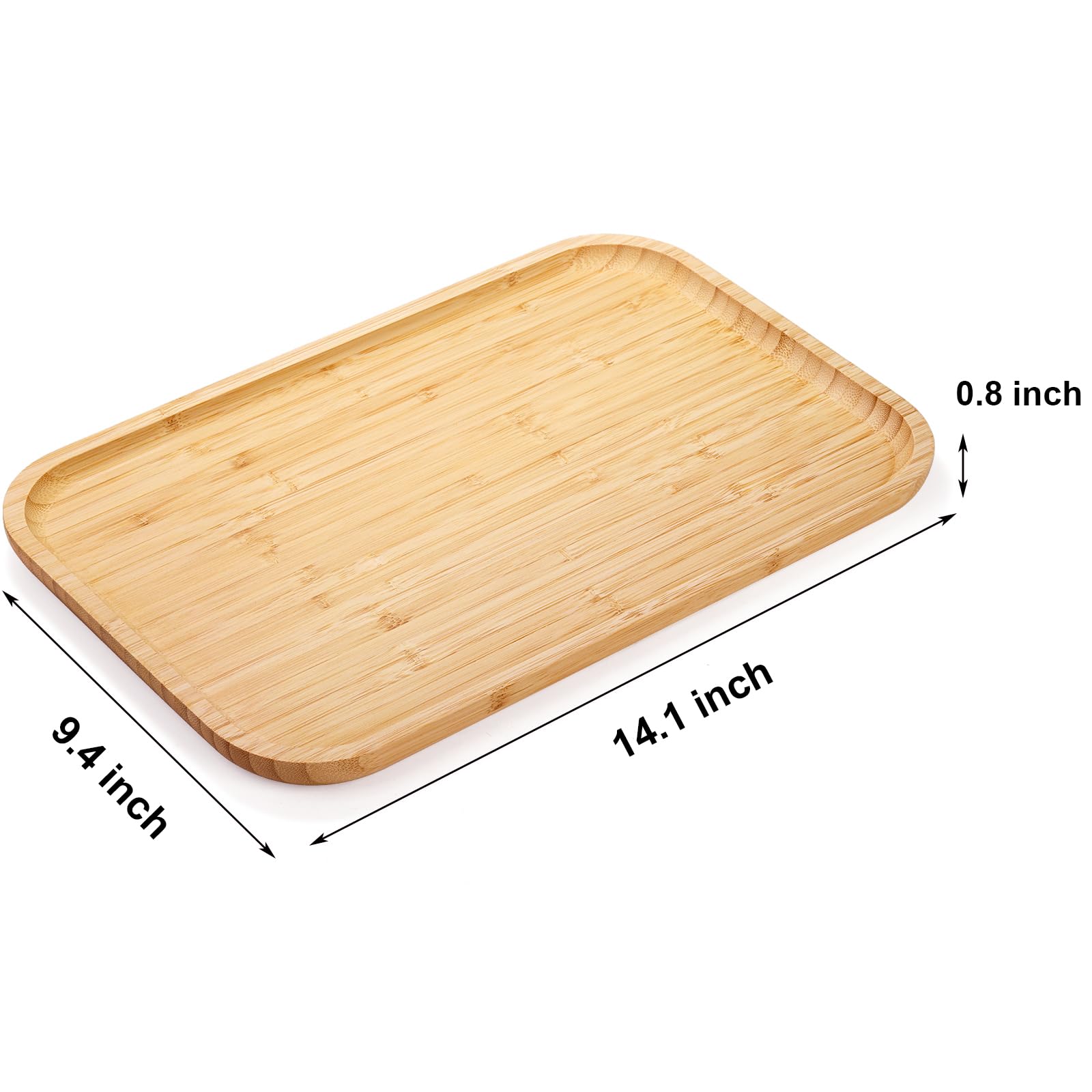 Yarlung 2 Pack Bamboo Tray Cheese Plate, 14X9 Inches Food Serving Saucer Wood Rectangular Platter For Coffee, Tea, Fruit, Plant