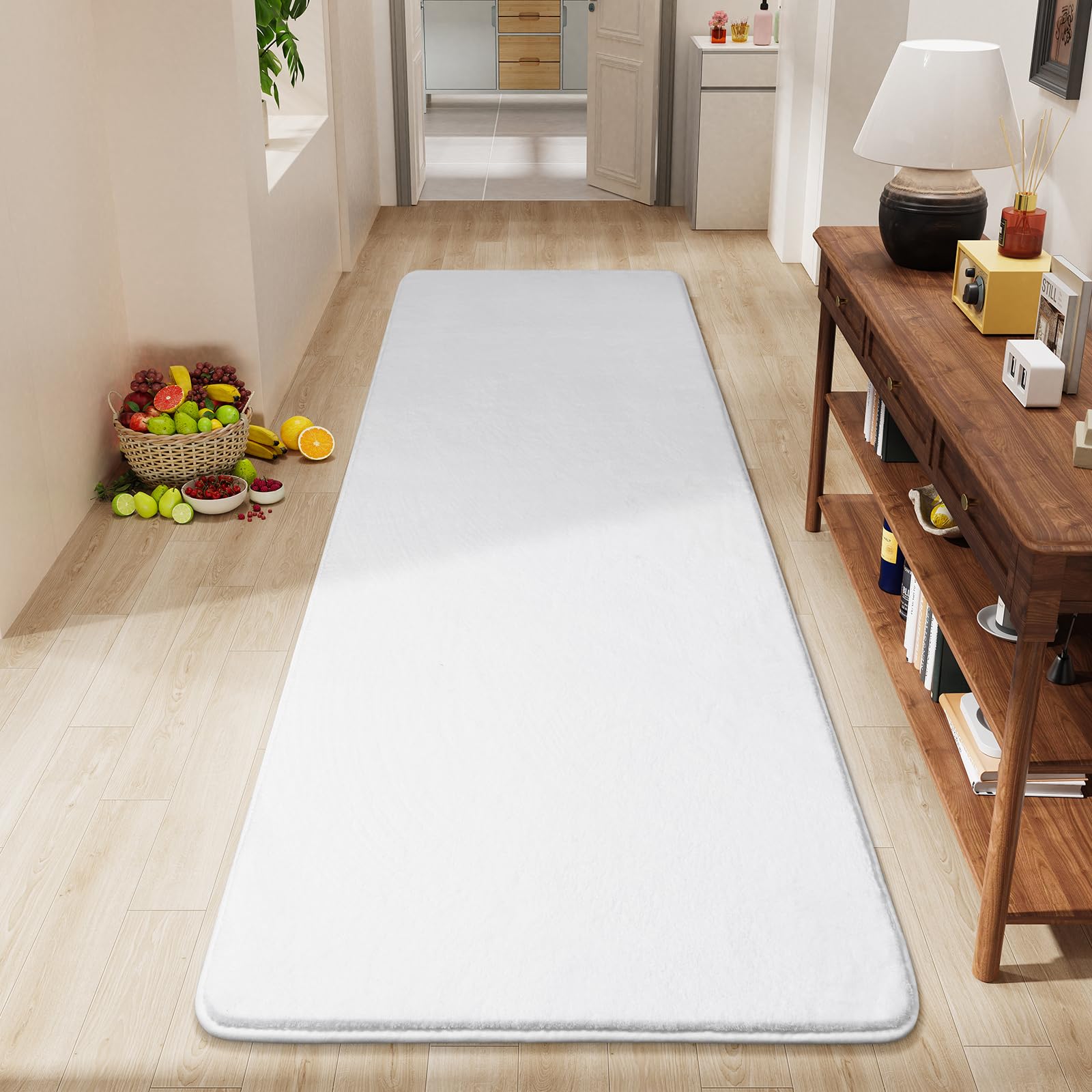 Amearea Modern Soft Hallway Runner Rug, 2x6 Feet Washable Runner Rugs for Hallway, White Fluffy Rug Bedroom Bedside Rugs, Non Sl