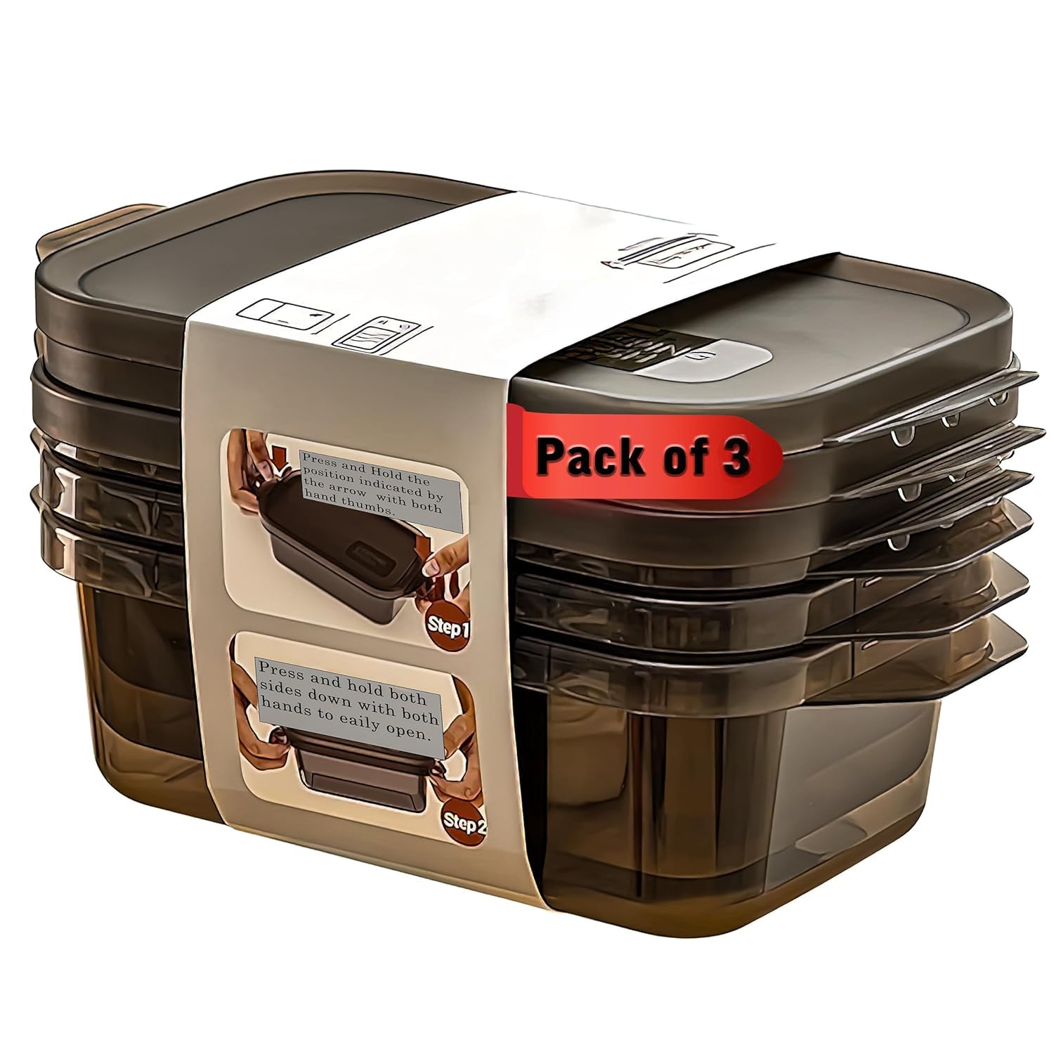 Vernocraft 1200 Ml Bpa Free Airtight Leak Proof Food Storage Containers Set Of 3 Stackable Fridge Organizer Boxes For Fruits Veg