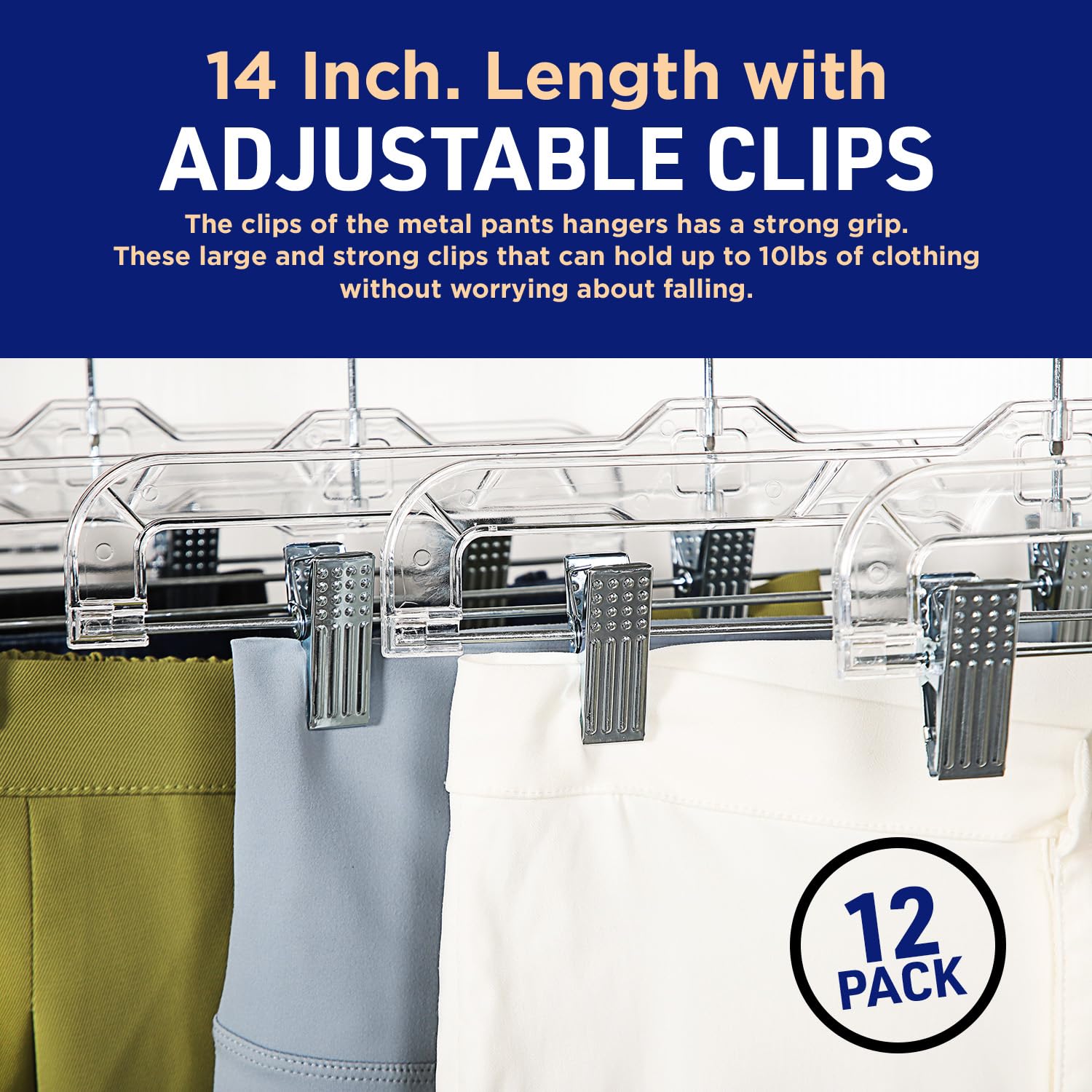Lifemaster Clear Plastic Hangers - 12 Pieces 14 Inches Anti-Slip Space-Saving, Closet Organization Solution - Pants, Trousers, S