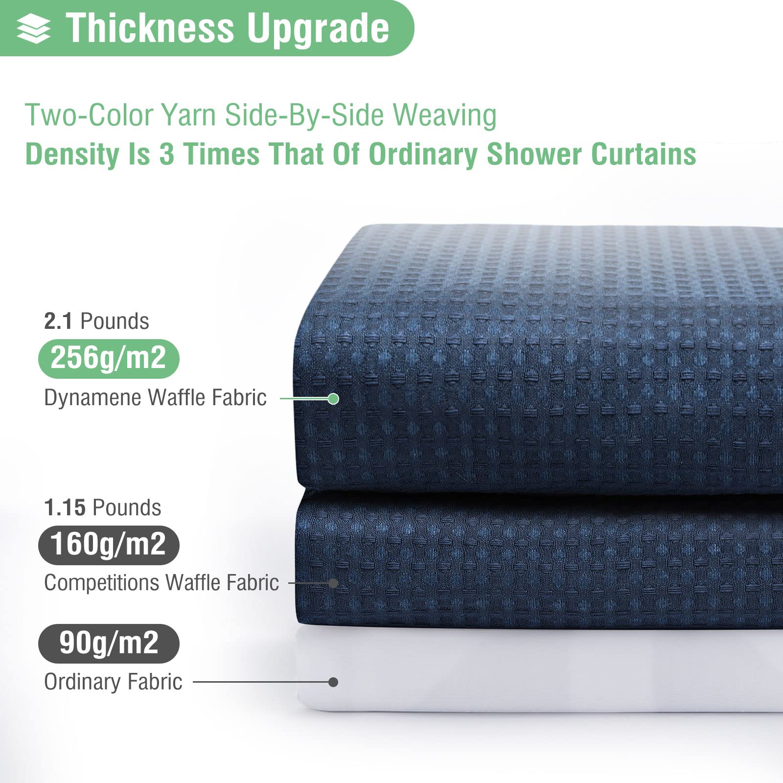 Dynamene Thick Fabric Shower Curtains For Bathroom - Waffle Weave Heavy Duty, 256Gsm Hotel Spa Luxury Weighted Polyester Cloth B