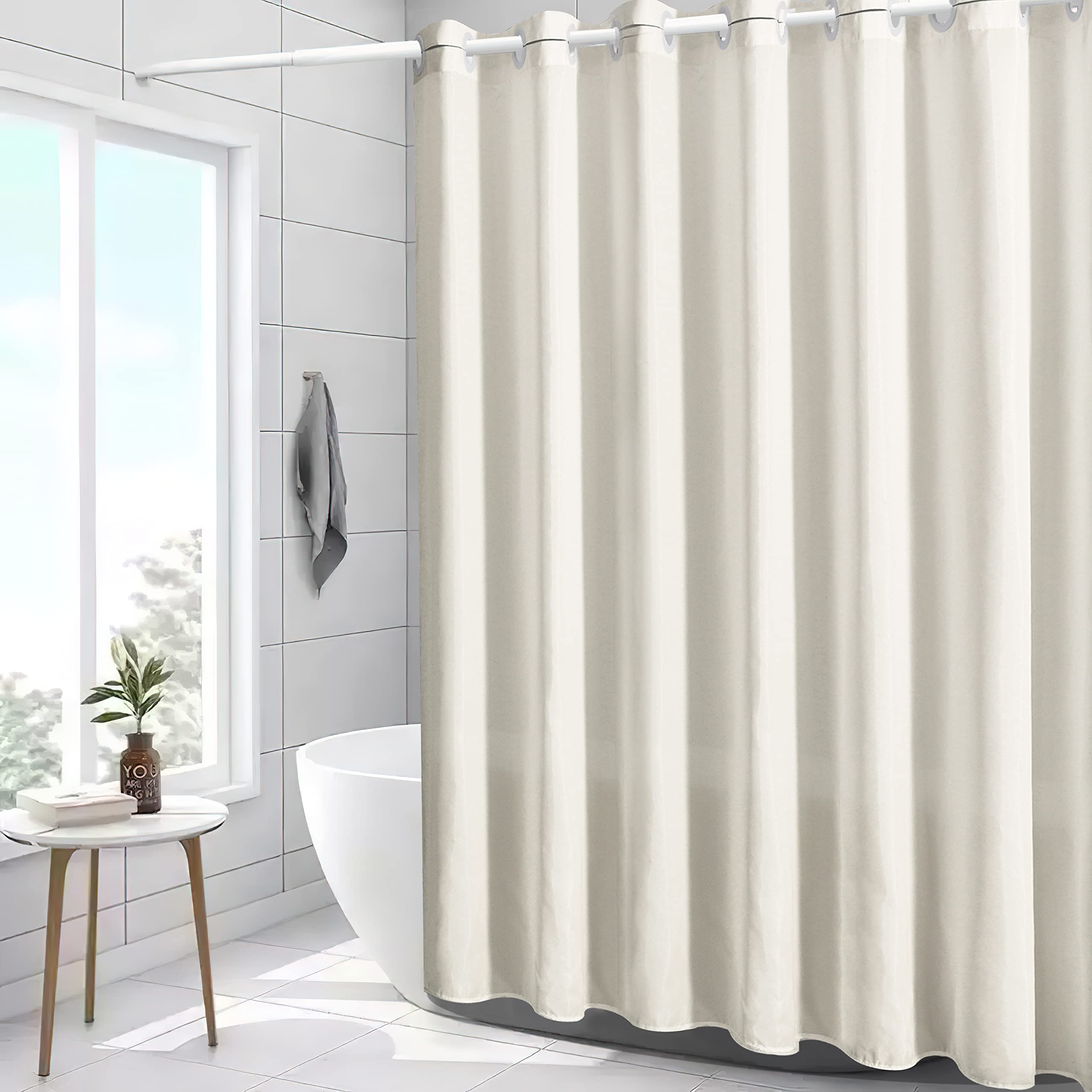 Furlinic No Hook Stall Shower Curtain 36 X 72 Inch,Small Narrow Fabric Waterproof Bathroom Curtain,Modern Hotel Style With 4 Pla