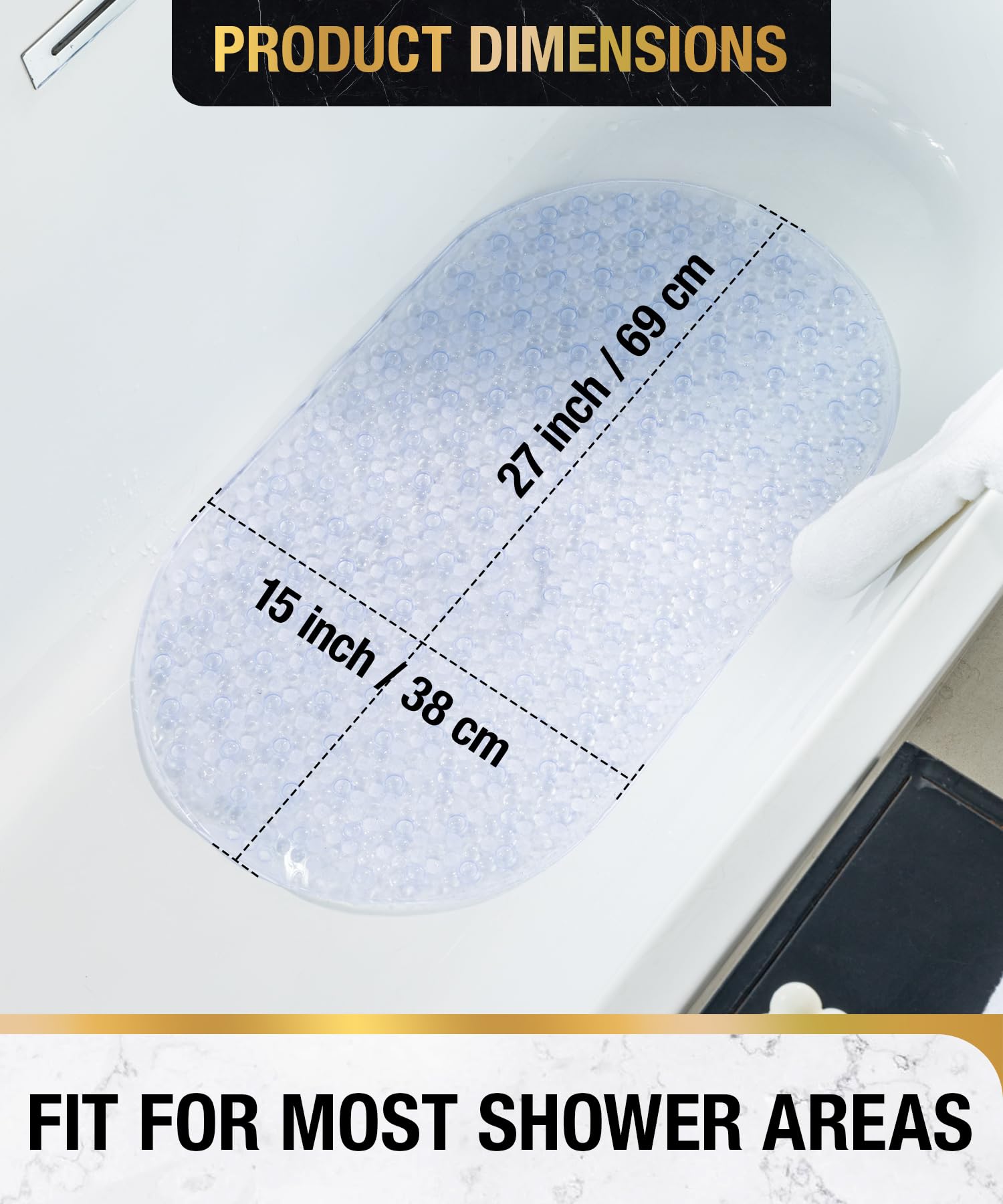 Hitslam Oval Bathtub Mat Non Slip, 27X15 Inch Bubble Bath Tub Mat For Bathroom, Machine Washable Shower Mat With Suction Cups An