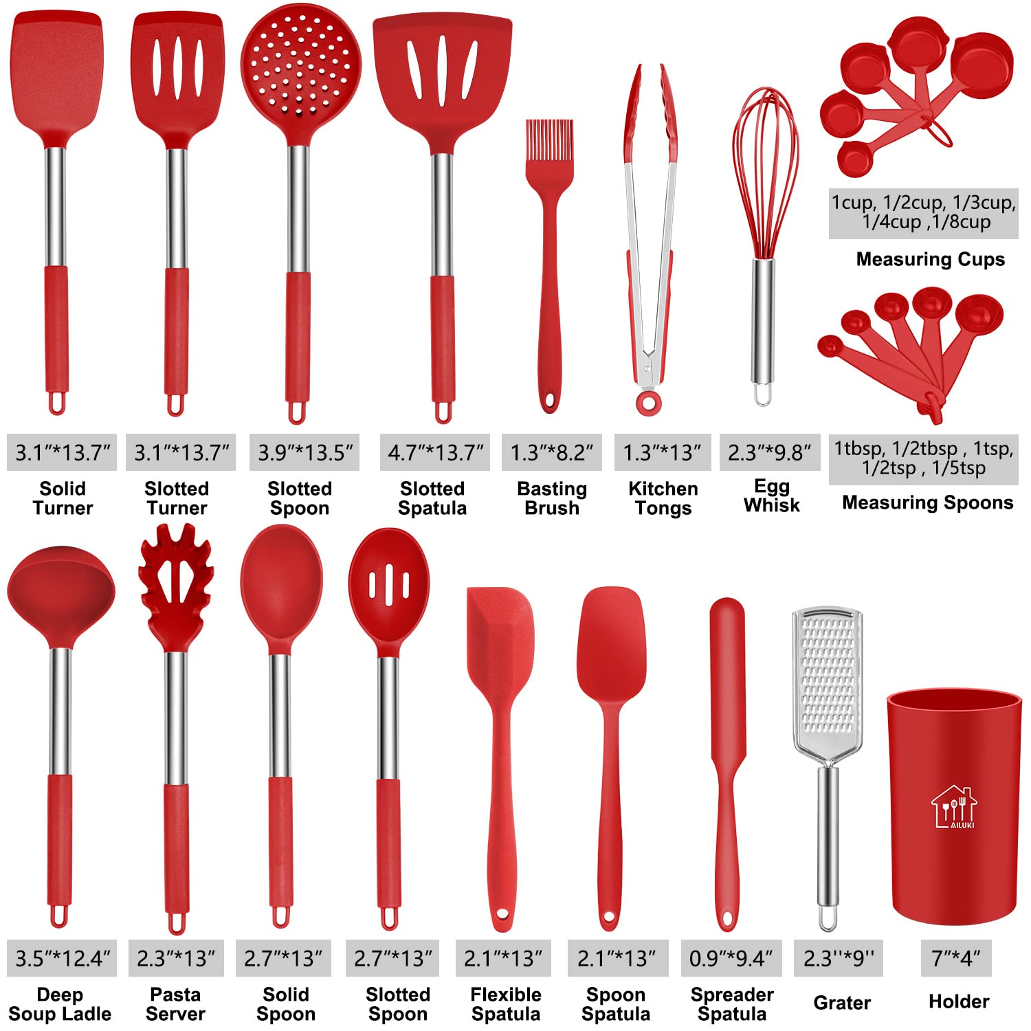 Silicone Cooking Utensil Set,Kitchen Utensils 26 Pcs Set,Non-Stick Heat Resistant Silicone,Cookware With Stainless Steel Handle