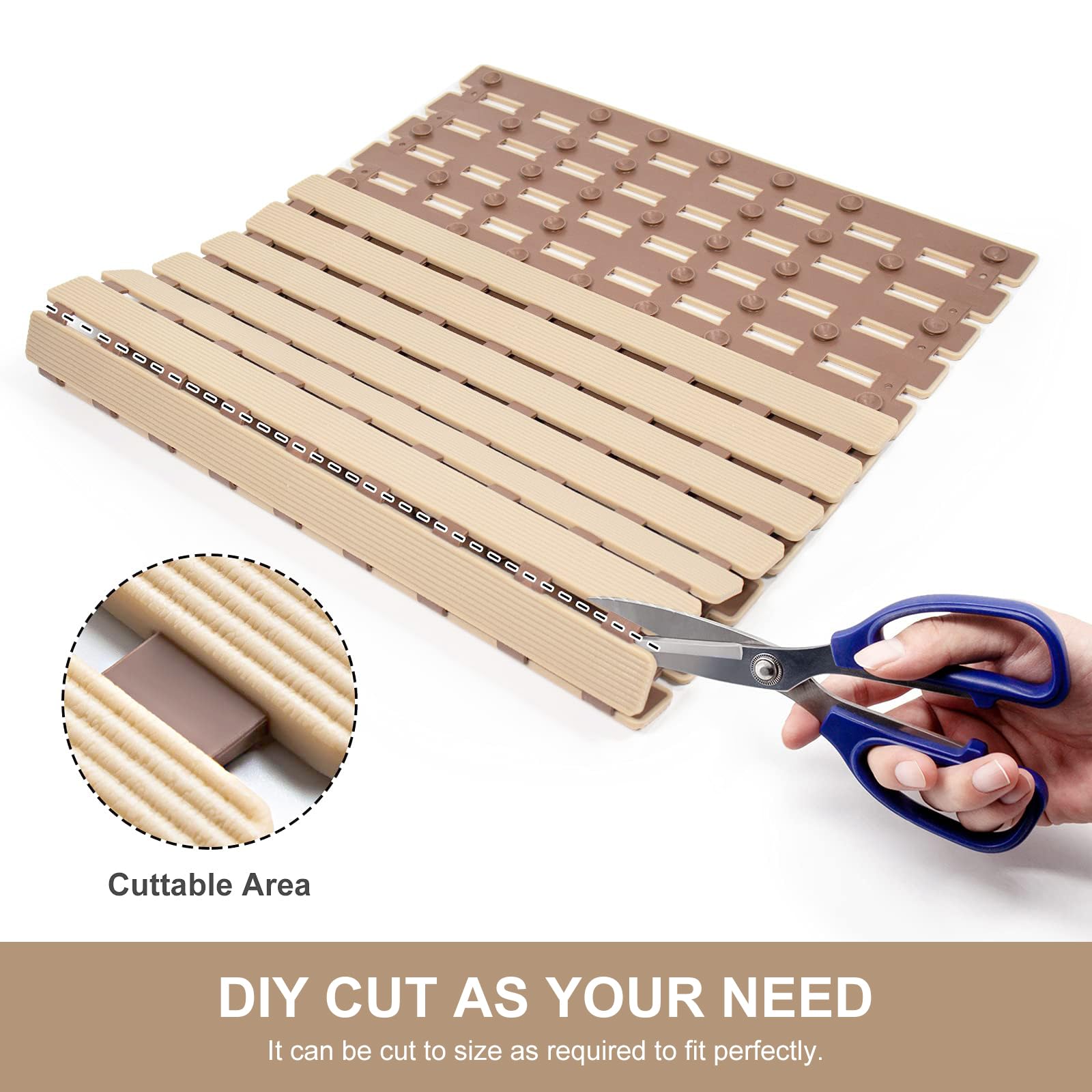 Yolife Non Slip Bath Mat Quick Drain Shower Floor Mat Colorful Bathtub Mat Slatted Duckboard Design With Suction Cups (C-Brown,