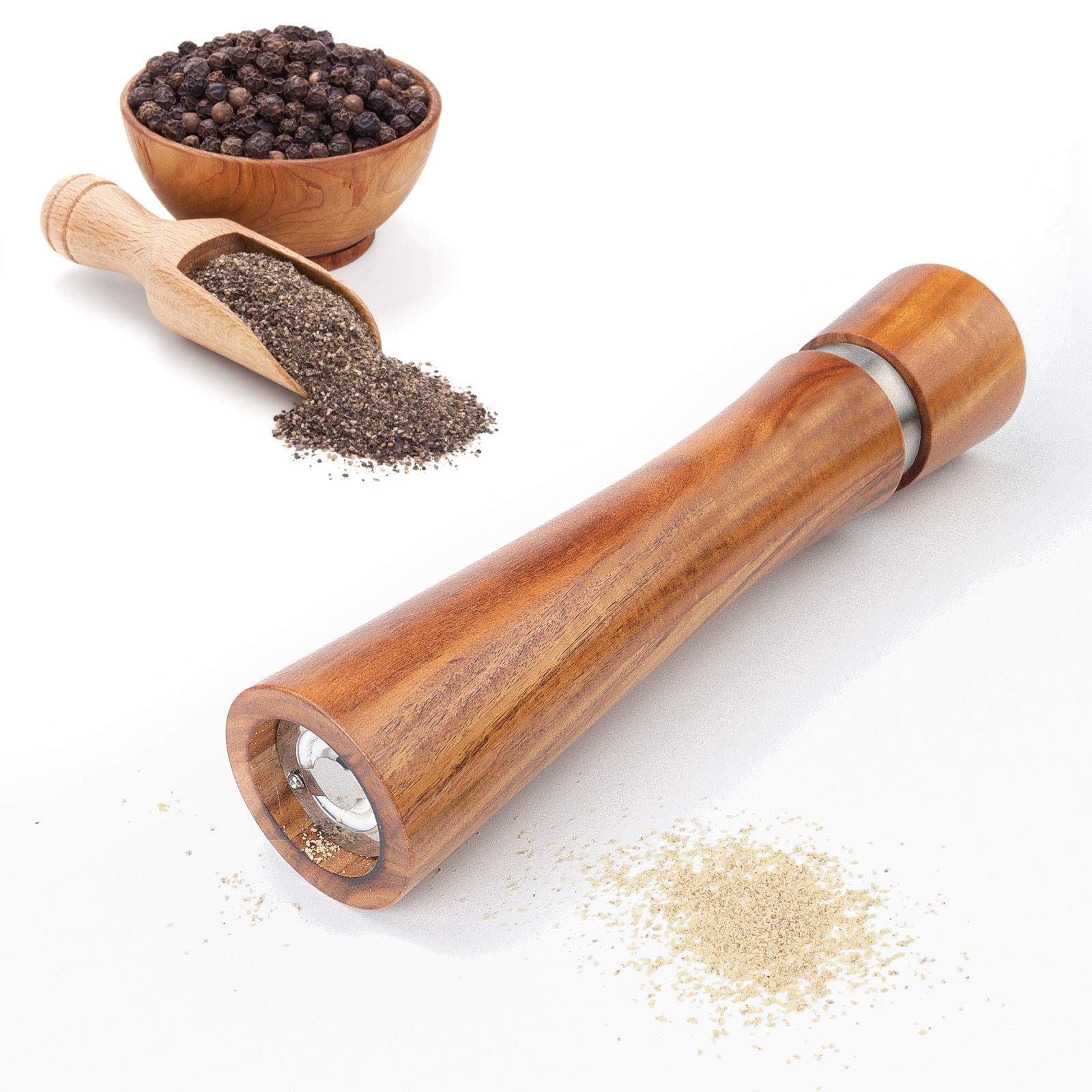 Pepper Grinder, Vanlonpro Wooden Pepper Mill Salt Mill, Adjustable Coarseness Peppermill And Easily Refillable, Ceramic Grinding