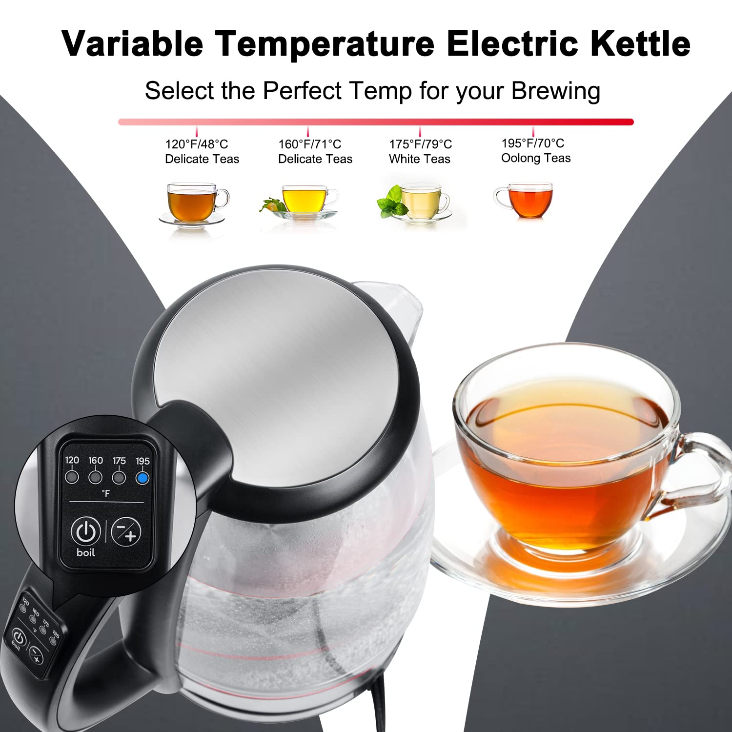 Brightown Electric Kettle, Hot Water Kettle Temperature Control, 4 Presets Led Indicator Lights, Auto Shut-Off, Bpa Free, Borosi