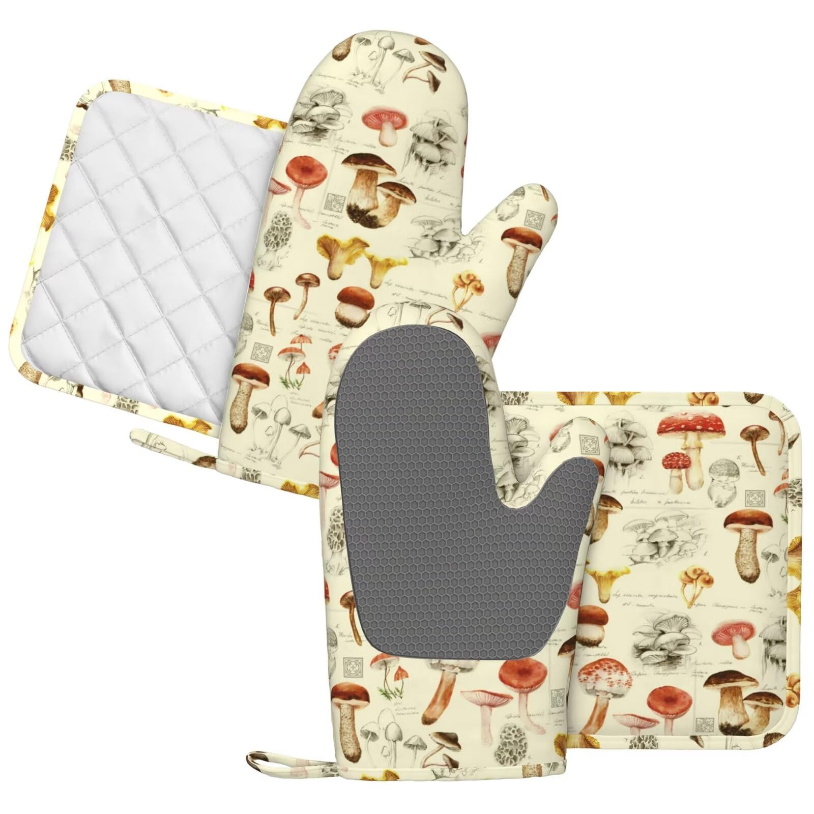 Mifsoiavv Mushroom Oven Mitts And Pot Holders Sets Silicone Vintage Mushrooms Kitchen Mitts Potholders Heat Resistant 4Pcs Oven