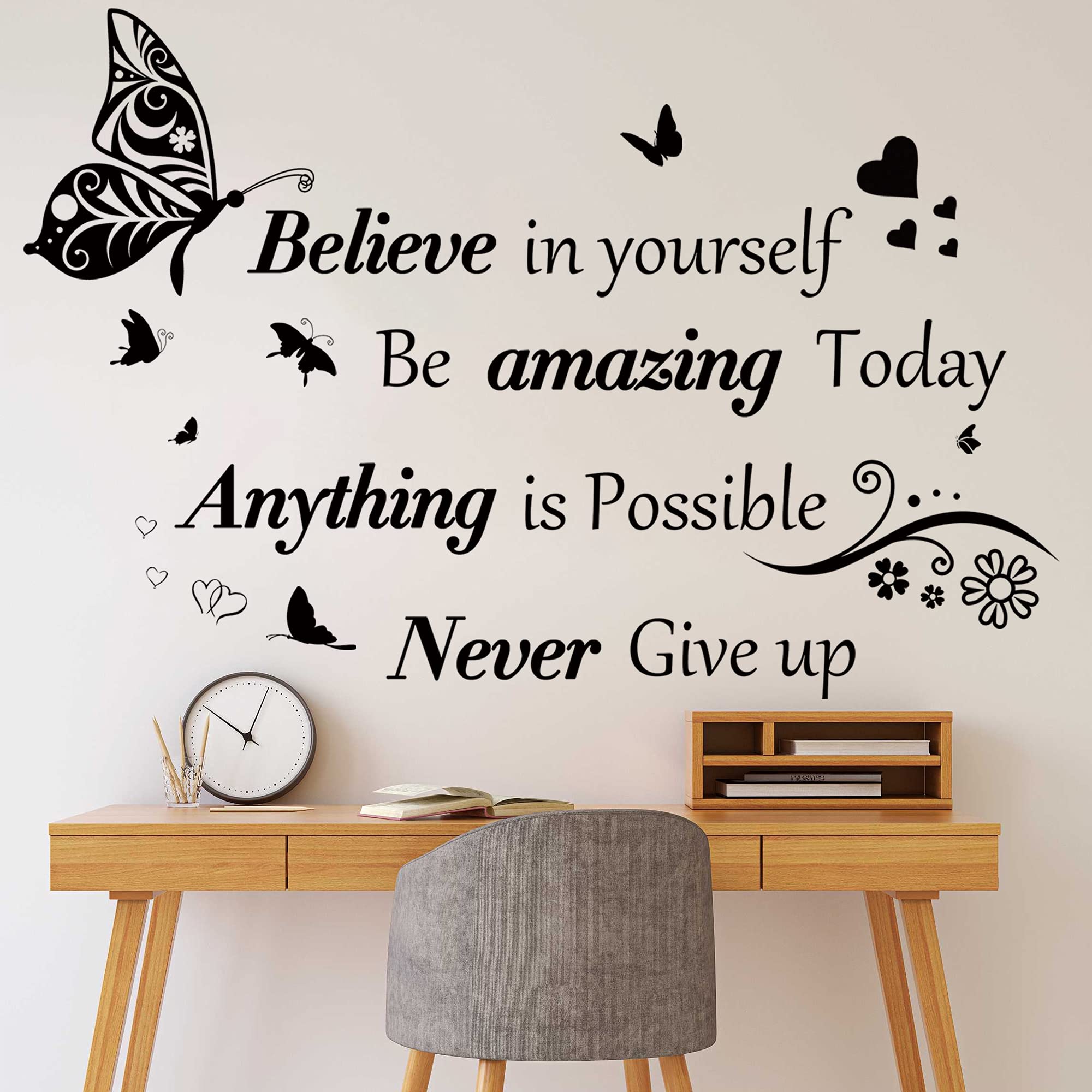 Inspirational Quotes Wall Decals Large Removable Motivational Saying Wall Stickers Positive Lettering Word Decal Butterfly Stick