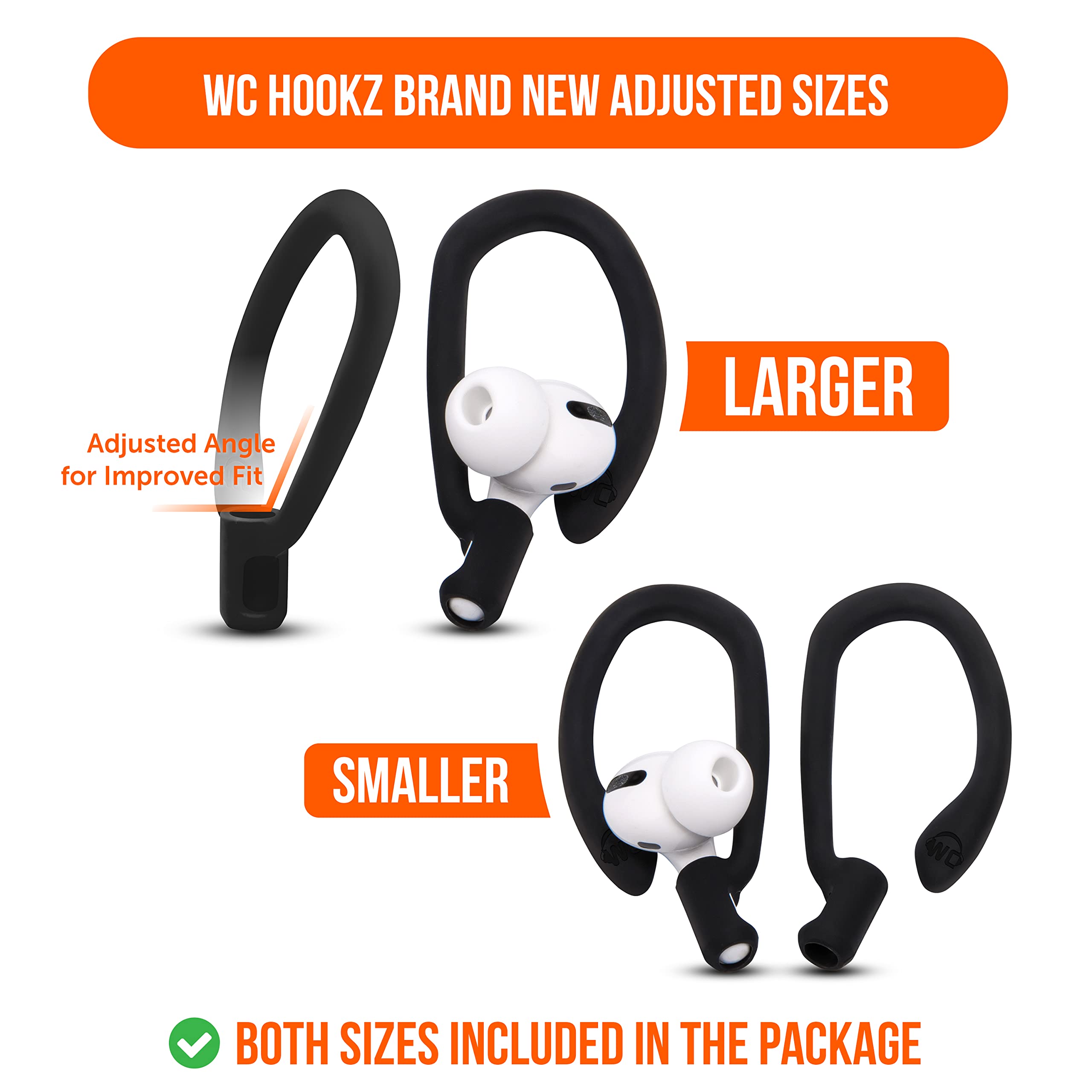 Wc Hookz - Upgraded Over Ear Hooks For Airpods Pro  Airpods 1, 2  3-2 Size Pairs Included In Package, Unique Left  Right Hook, D