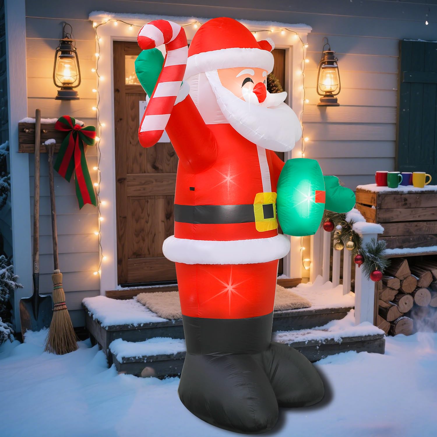 Kerithsoco 8 FT Christmas Inflatable Santa Claus with Candy and Gift Box Outdoor Decor, Christmas Blow Up Waterproof Xmas Decora