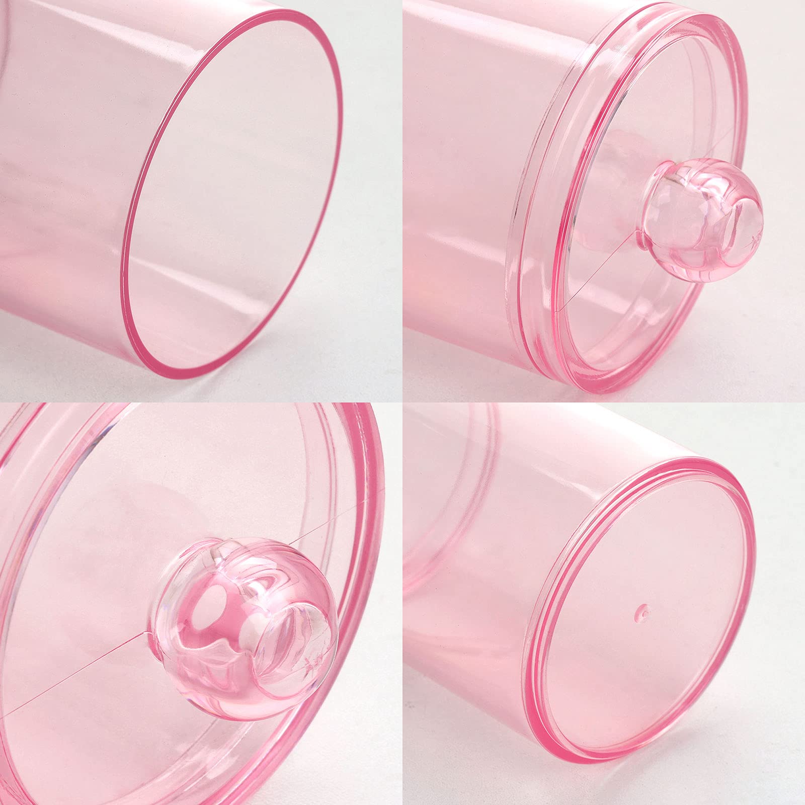 Tbestmax 4 pcs Qtips Holder Bathroom Container  10 OZ Apothecary Jar  Pink Cotton Ball/Swabs Dispenser Organizer for Storage