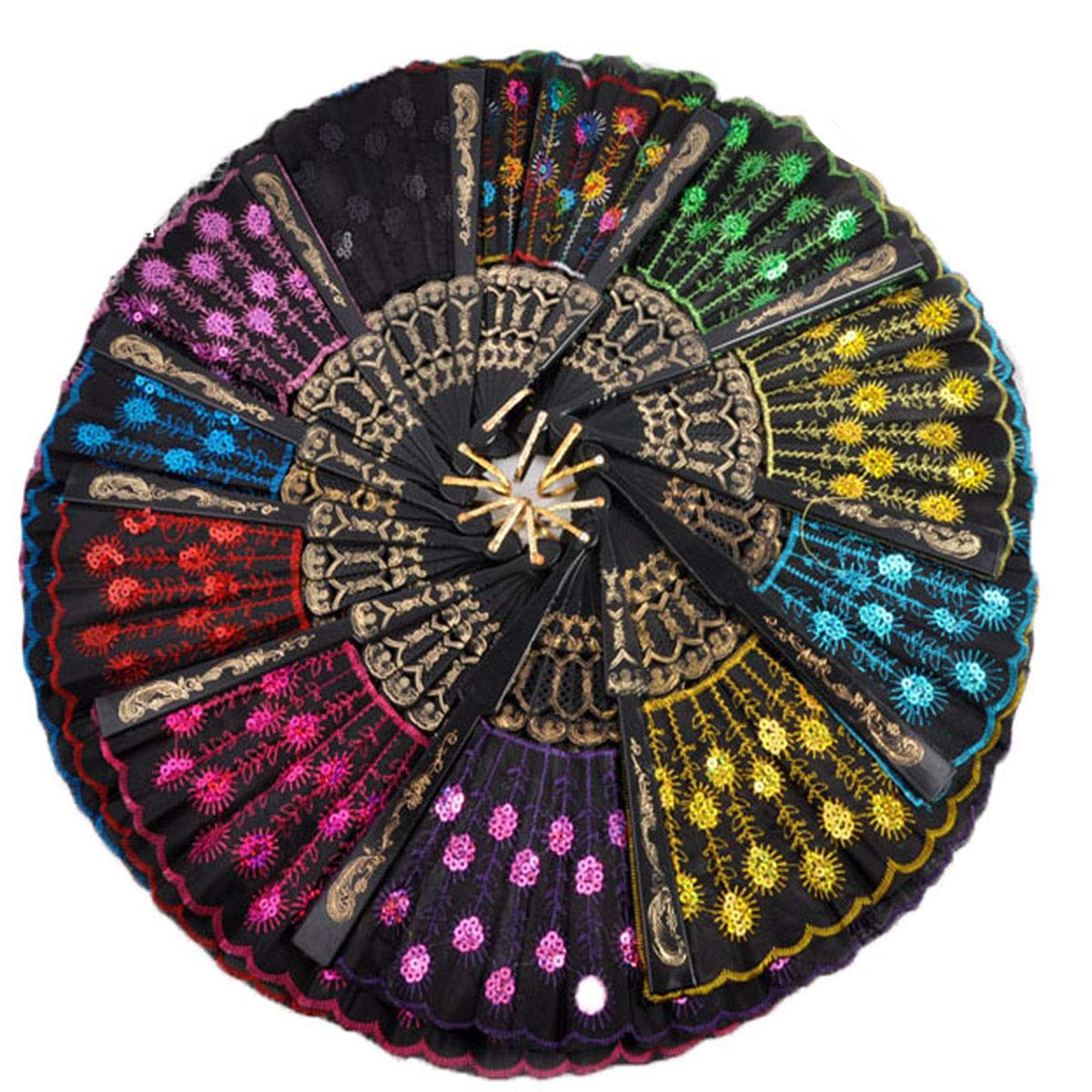 Winture 10 PCS Peacock Hand Fans, Spanish Folding Hand Fan, Flower Dancing Fans,Summer Handheld Folding Fans Party Favors for Gi