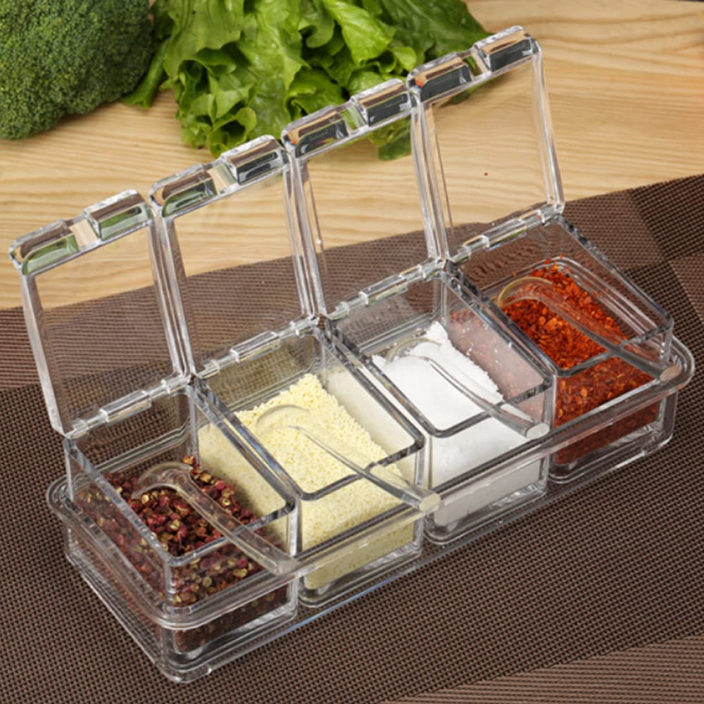 Loyuyu Seasoning Box, Seasoning Rack Spice Pots, Storage Container Condiment Jars, 4 Piece Clear Acrylic Cruet With Cover And Sp