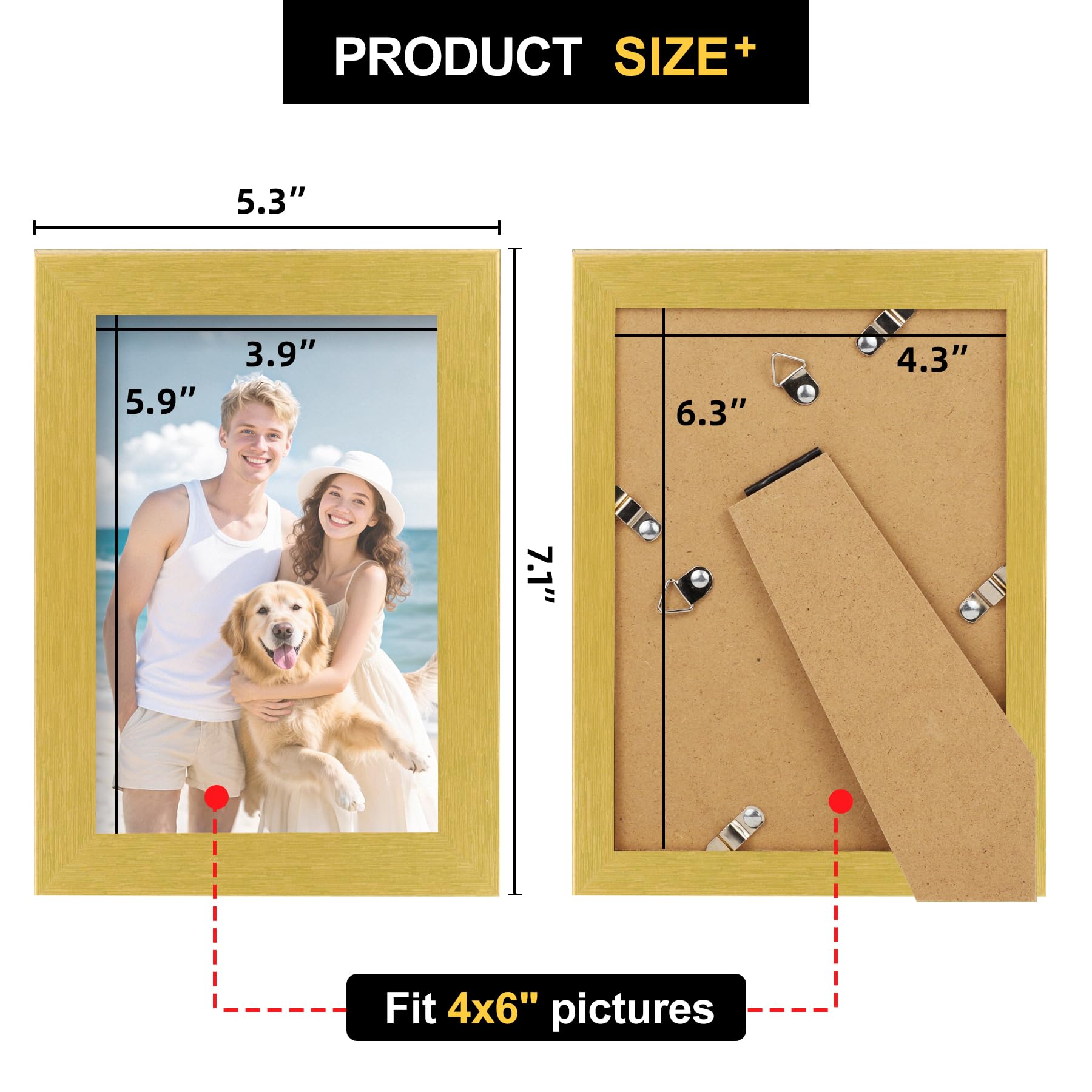 TOFOREVO Picture Frames 4x6 Set of 2 Distressed Gold Wood Grain Photo Frame for Gallery Wall Mounting or Tabletop Display