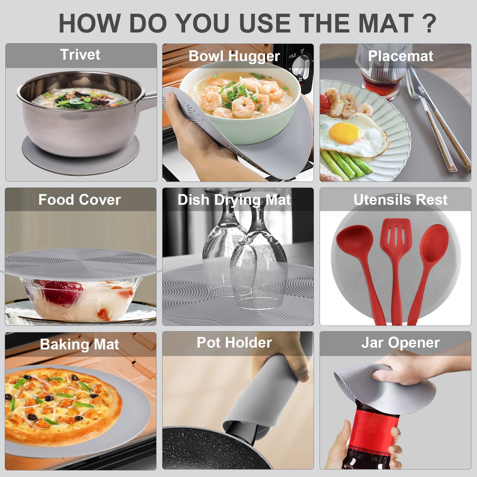2 In 1, Aidacom Microwave Place Mat & Food Cover- Mat As Bowl Holder, For Splatter Guard, Multi-Use: Silicone Trivet, Pot Holder
