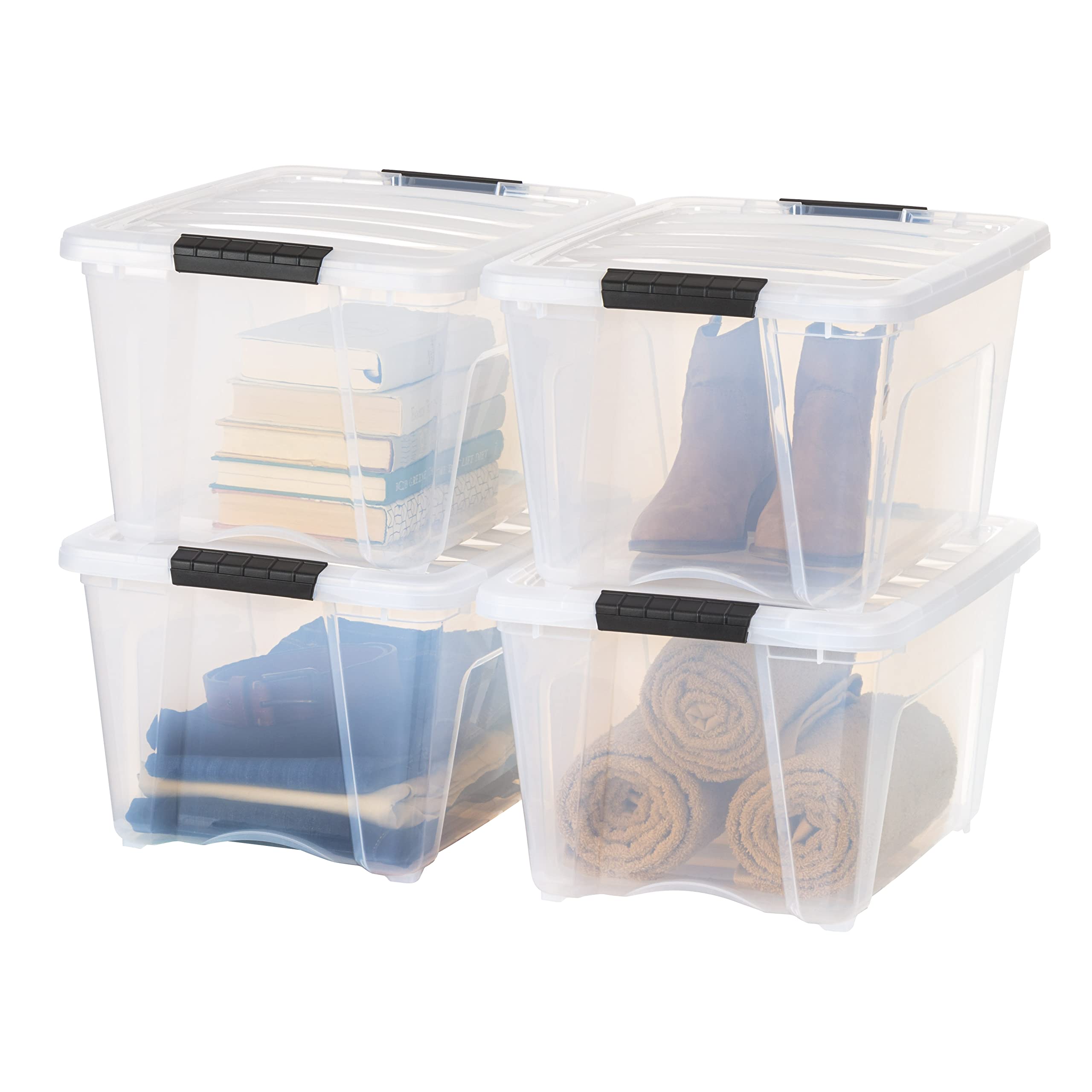 Iris Usa 4 Pack 32Qt Clear View Plastic Storage Bin With Lid And Secure Latching Buckles