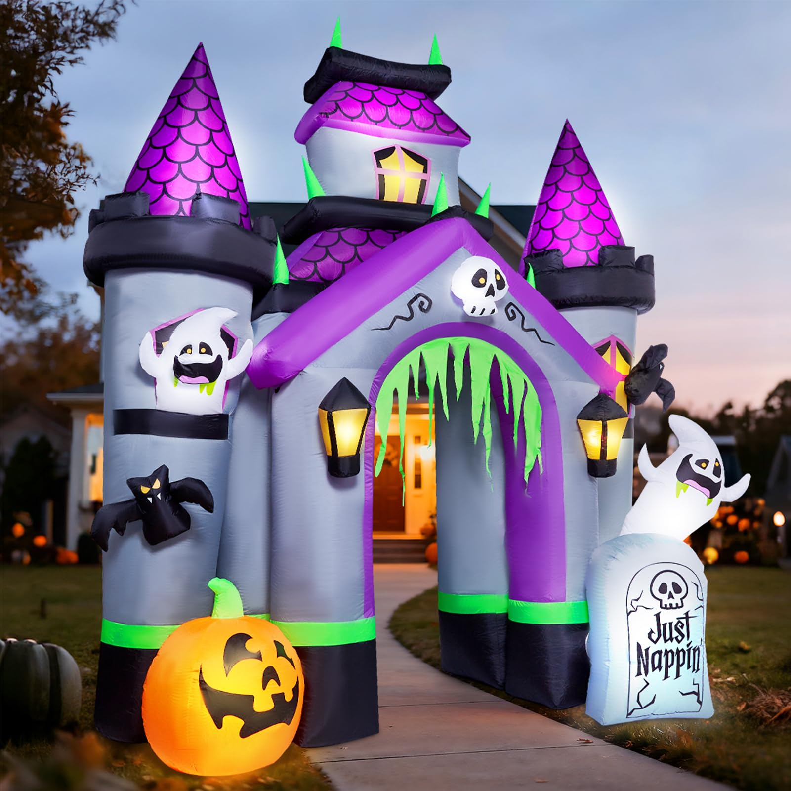 ZPISF Halloween Inflatables 12 FT Haunted House Castle Archway Outdoor Decorations, Large Halloween Arch Blow Up Yard Decoration