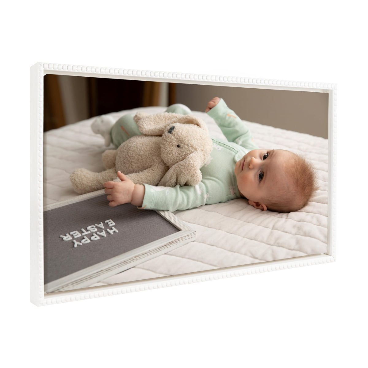 Kate And Laurel Custom Printed Framed Canvas Wall Art, 26.5X14 Beaded White, Sylvie Personal Canvas Print With Your Photos For B