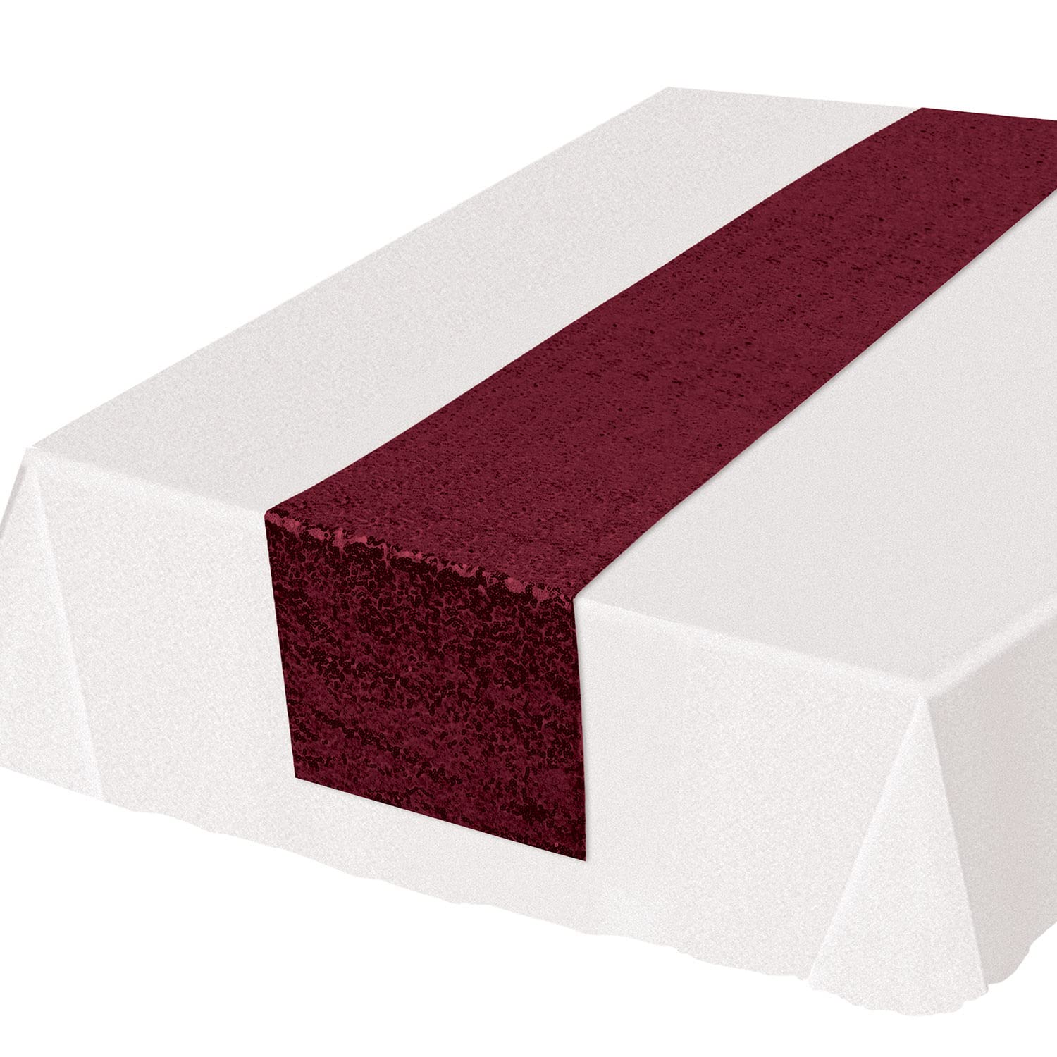 Beistle Burgundy Sequined Table Runner - Sparkling Fabric Table Decoration, Elegant Accessory for Weddings, Banquets, Holiday Pa