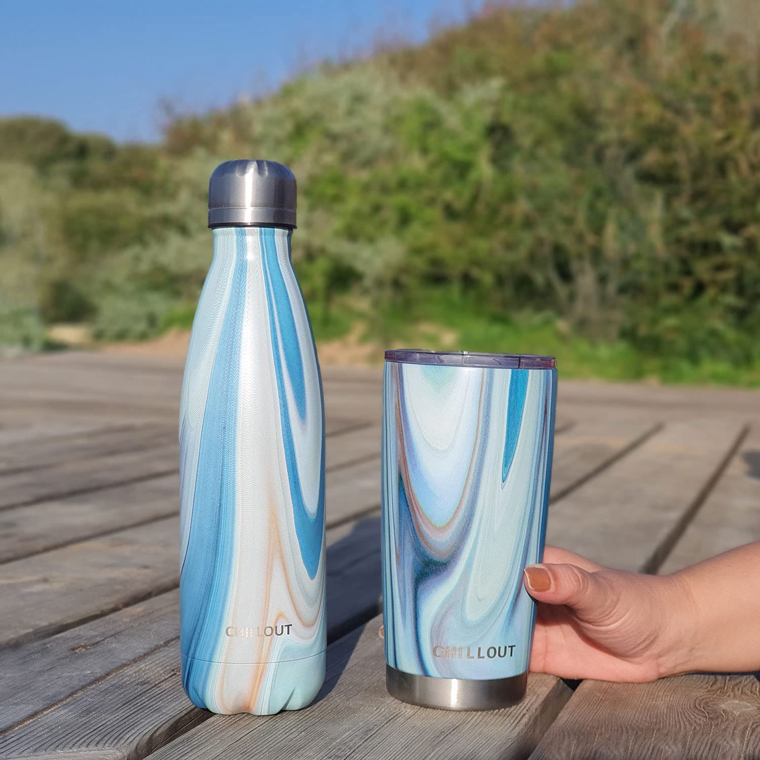 CHILLOUT LIFE Stainless Steel Water Bottle - 17 oz Double Wall Insulated, Ocean Marble, BPA Free, Perfect for Cold & Warm Drinks