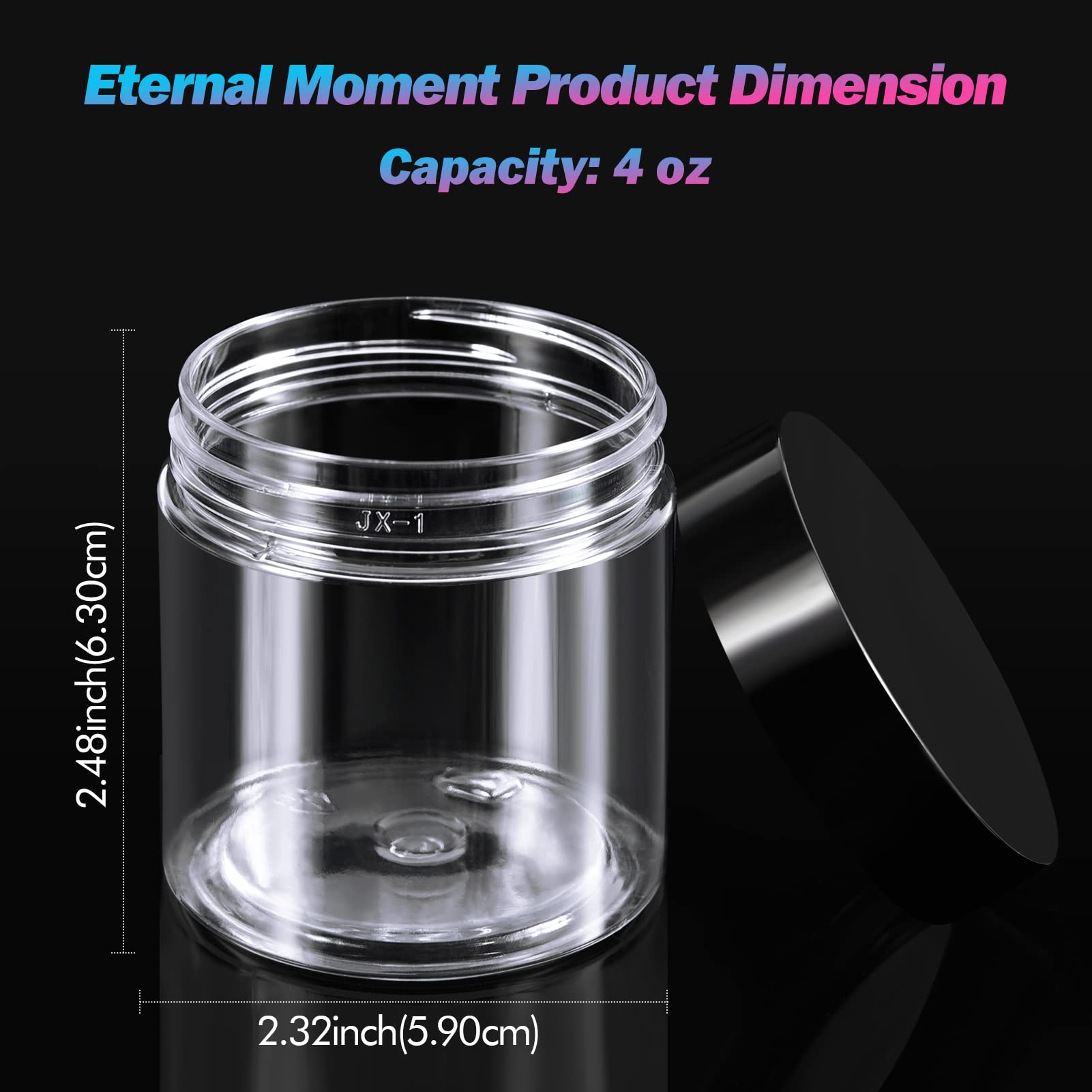 50 Pack 4 Oz Plastic Jars Round Clear Cosmetic Container With Black Lids, Eternal Moment Slime Jars For Lotion, Cream, Ointments