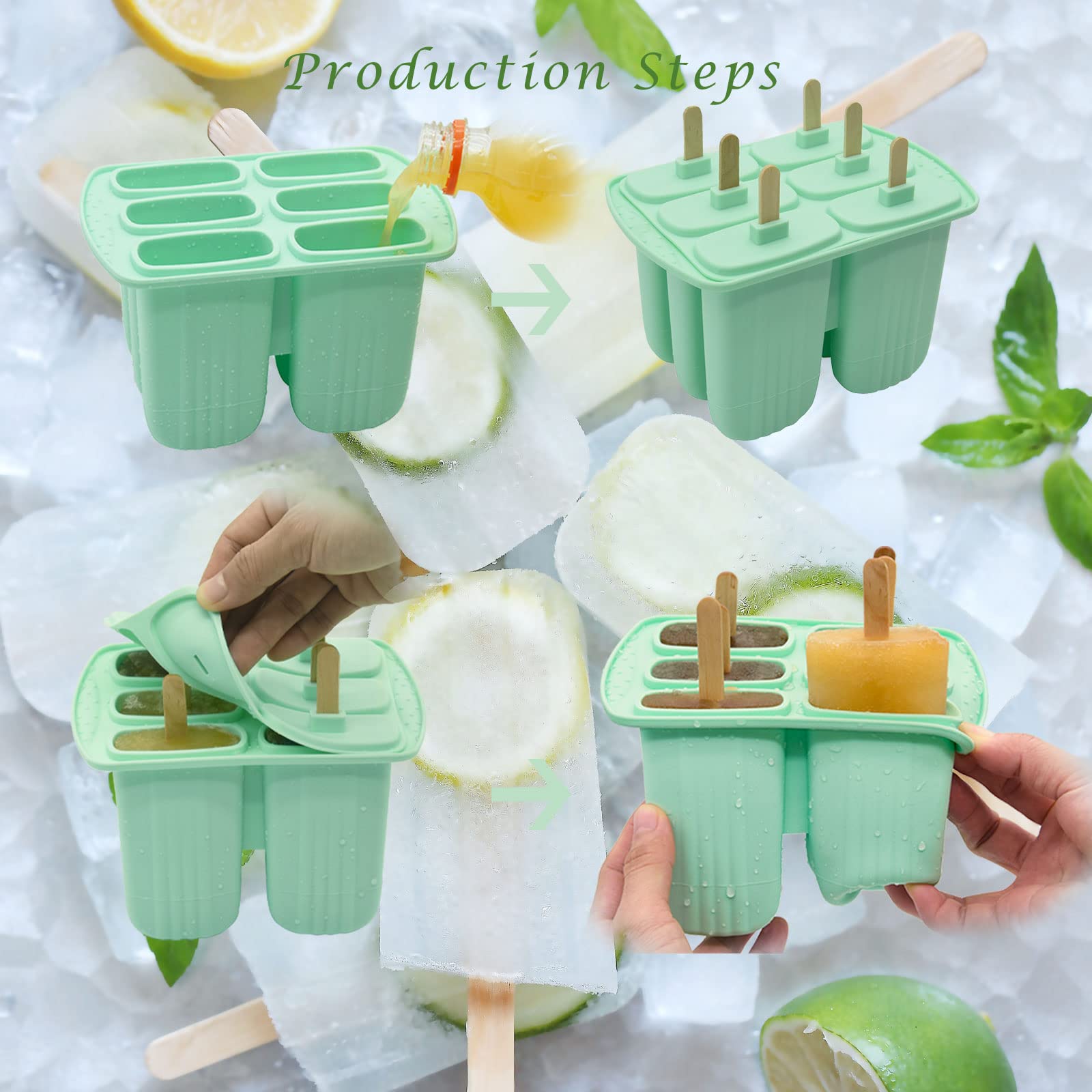 Homemade Popsicles Molds,Bongpuda 6 Pieces Silicone Popsicle Molds,Easy-Release Bpa-Free,Ice Pop Mold,Ice Cream Molds, Popsicle