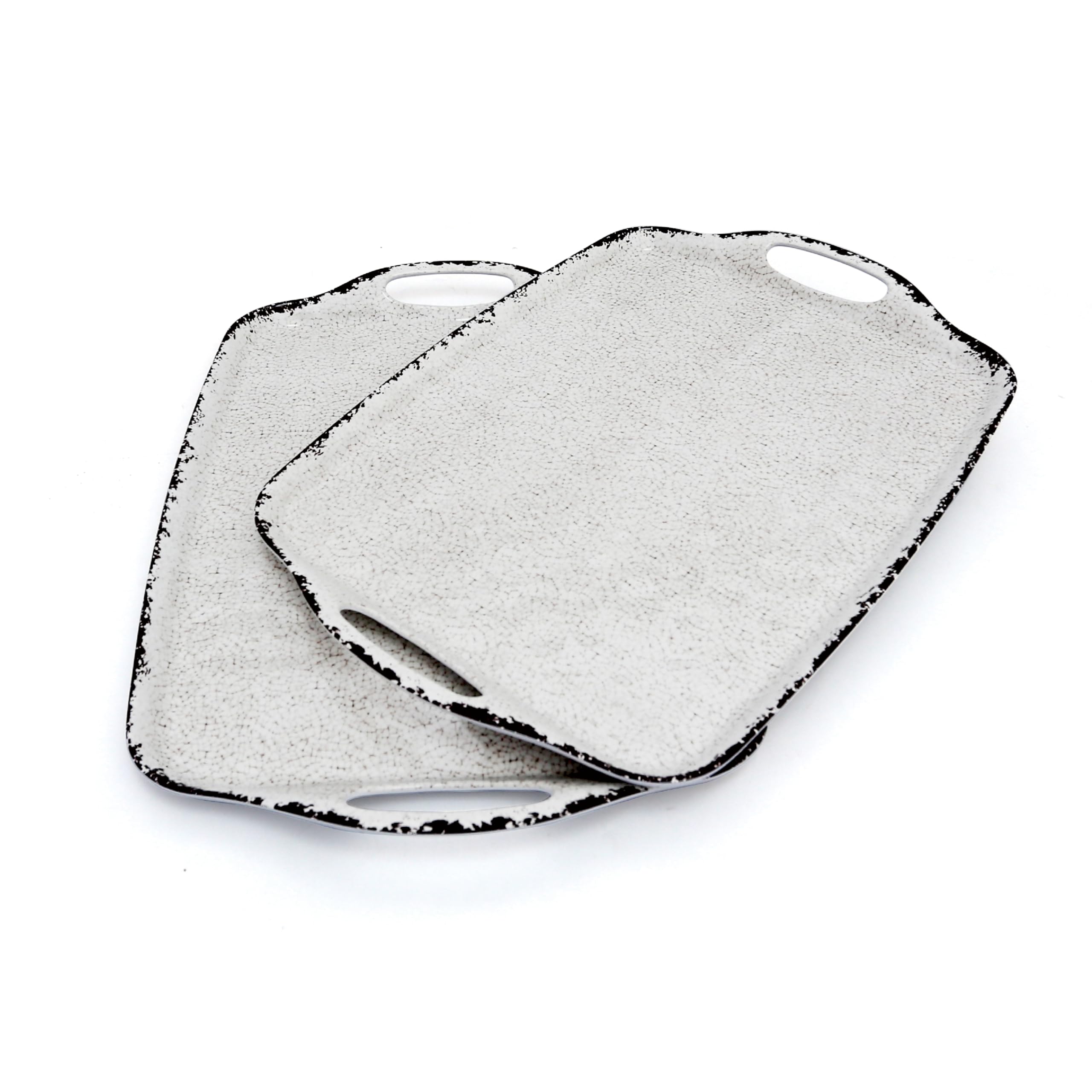 TP Serving Tray with Handles, Large Rectangle Melamine Serving Platter Set of 2,Retro White