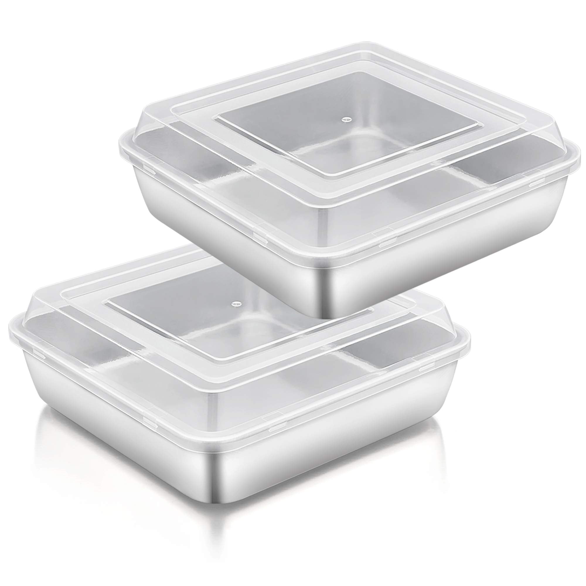 Teamfar Square Cake Pan With Lid(2 Pans & 2 Lids), 8 Inch Stainless Steel Square Baking Pan Cake Brownie Pan With Lid For Meal P