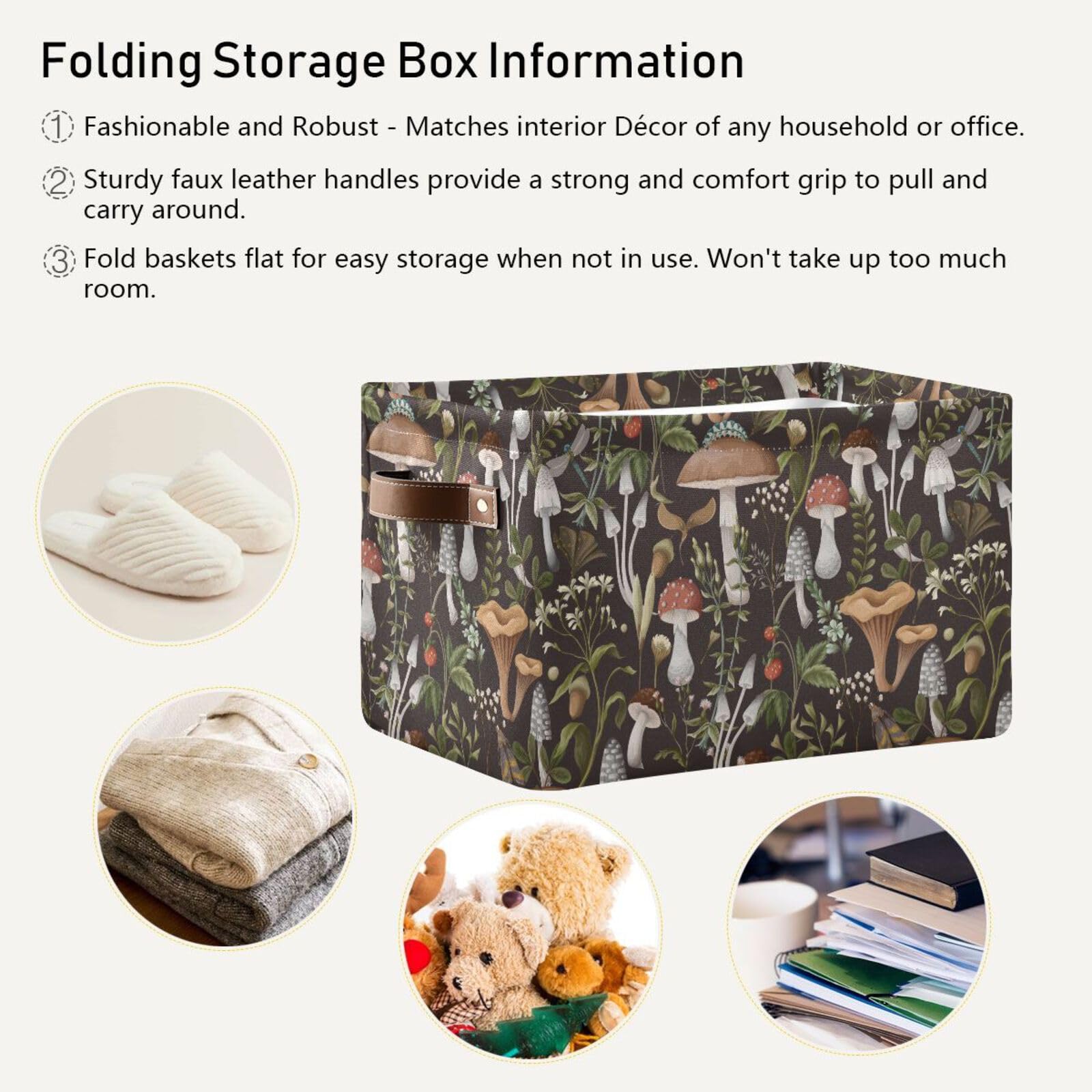 Emelivor Mushrooms Storage Basket Bins Foldable Decorative Storage Box Laundry Hamper Baskte Storage For Office Bedroom Clothes