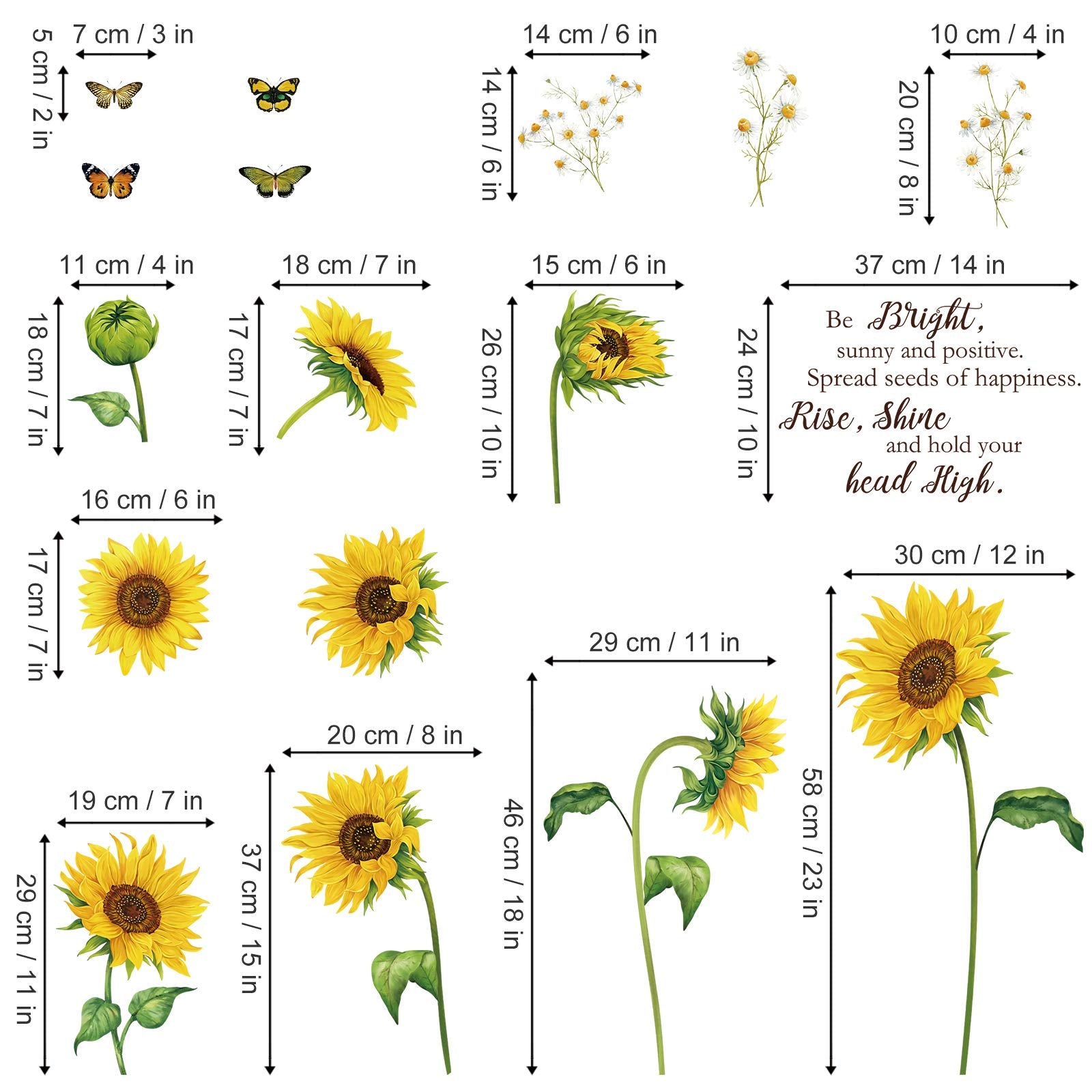 decalmile Sunflower Wall Decals Garden Flowers Butterfly Wall Stickers Bedroom Living Room TV Wall Art Decor