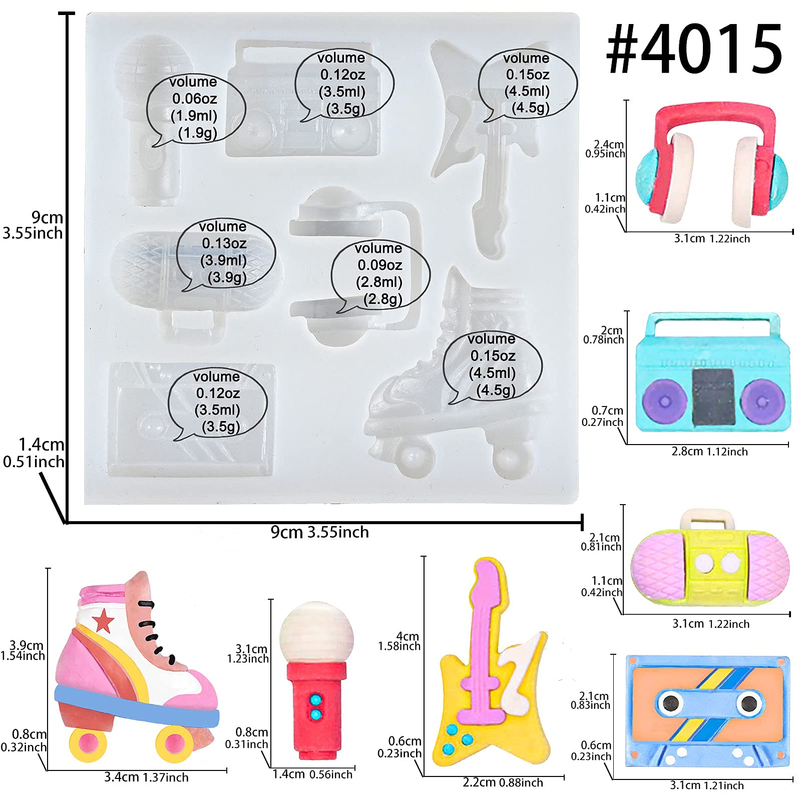 80S Disco Fever Fondant Silicone Tray Boombox Microphone Radio Bass For Sugarcraft Cake Decorating, Cupcake Topper, Chocolate, P