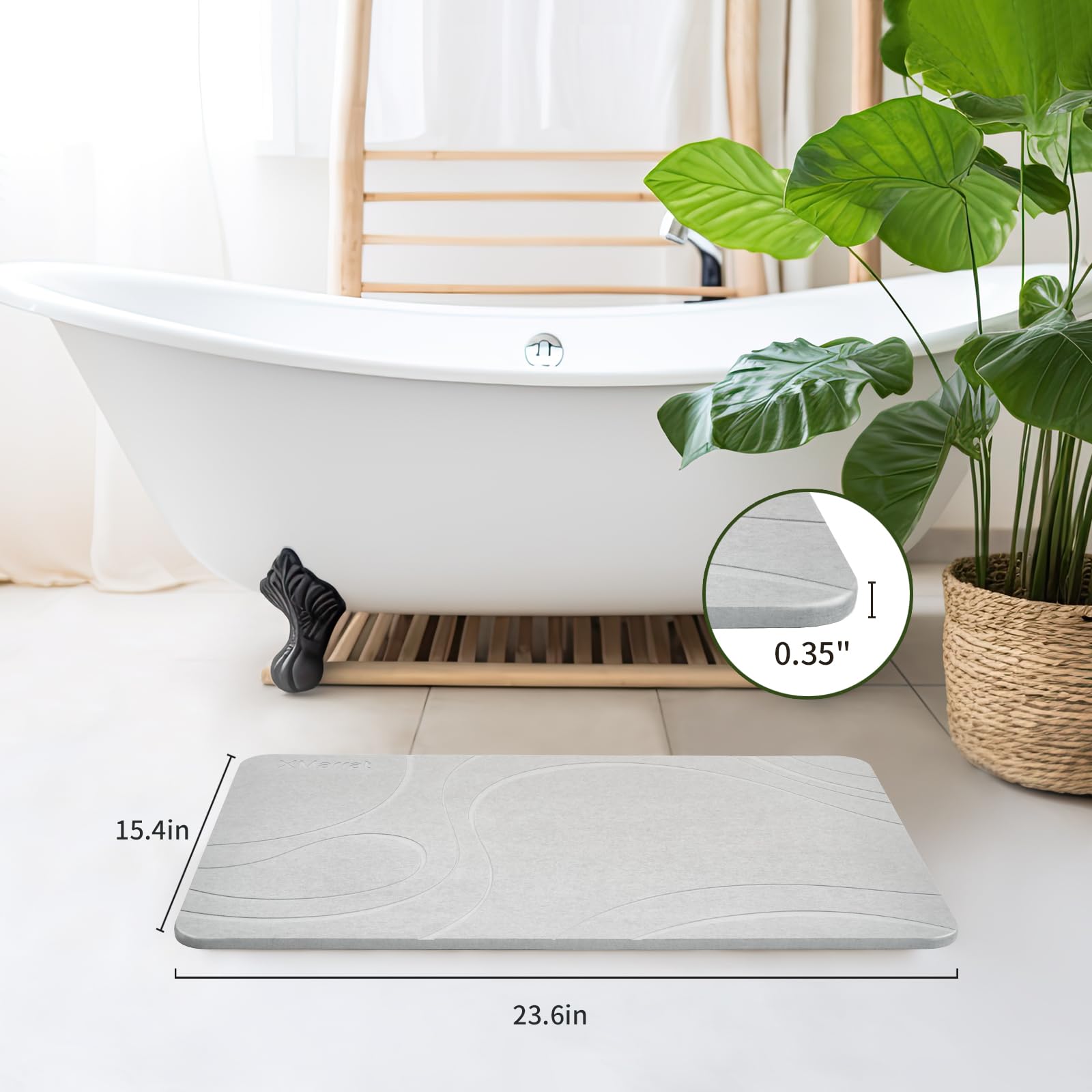 Xmarrat Stone Bath Mat, Quick Drying Diatomaceous Earth Bath Mat, Super Absorbent Stone Bath Mats For Bathroom, Non-Slip Diatomi