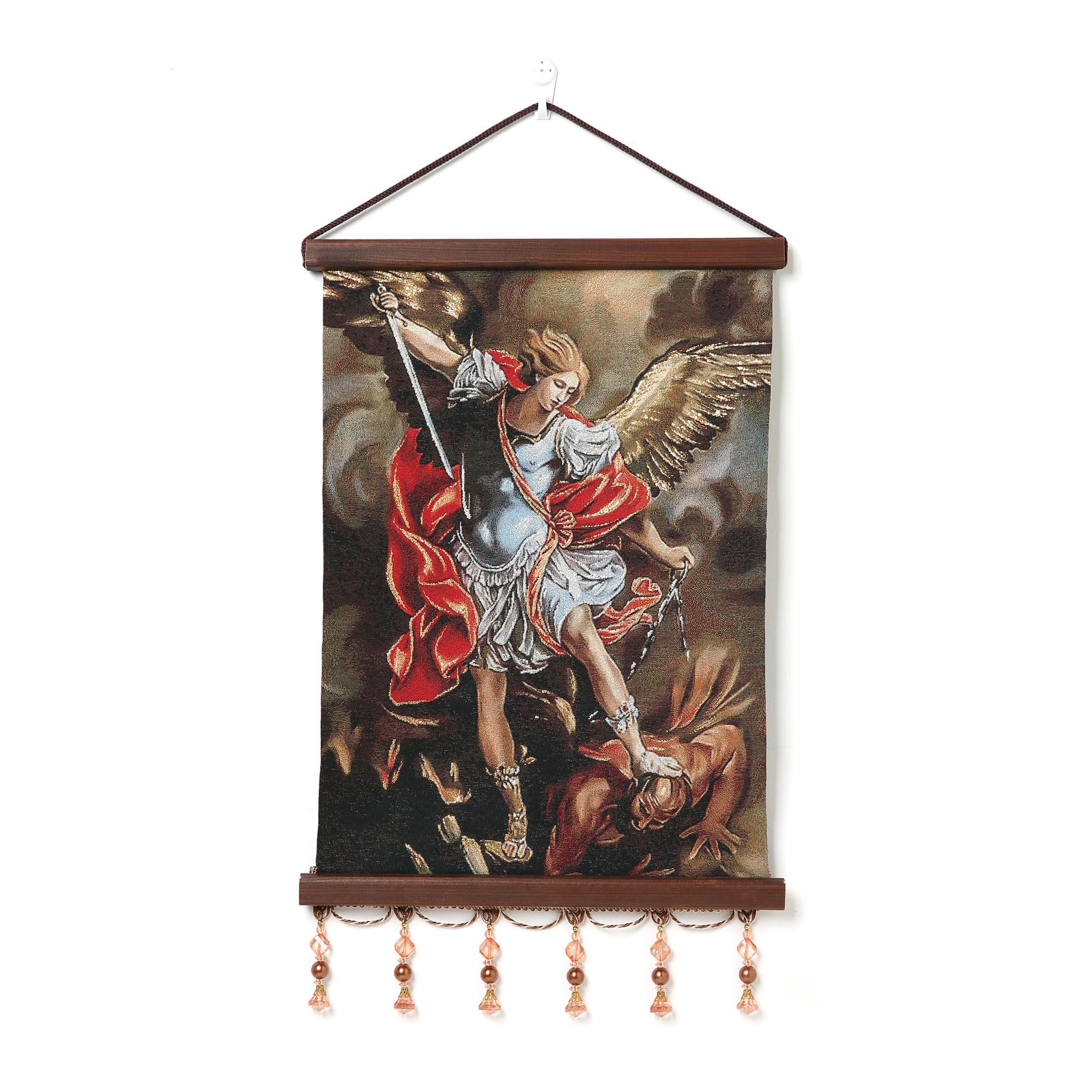 Hzman St Michael Painting Retro Handmade Weave Wall Art Decor Holy Archangel Catholic Aesthetic Picture For Living Room Bedroom