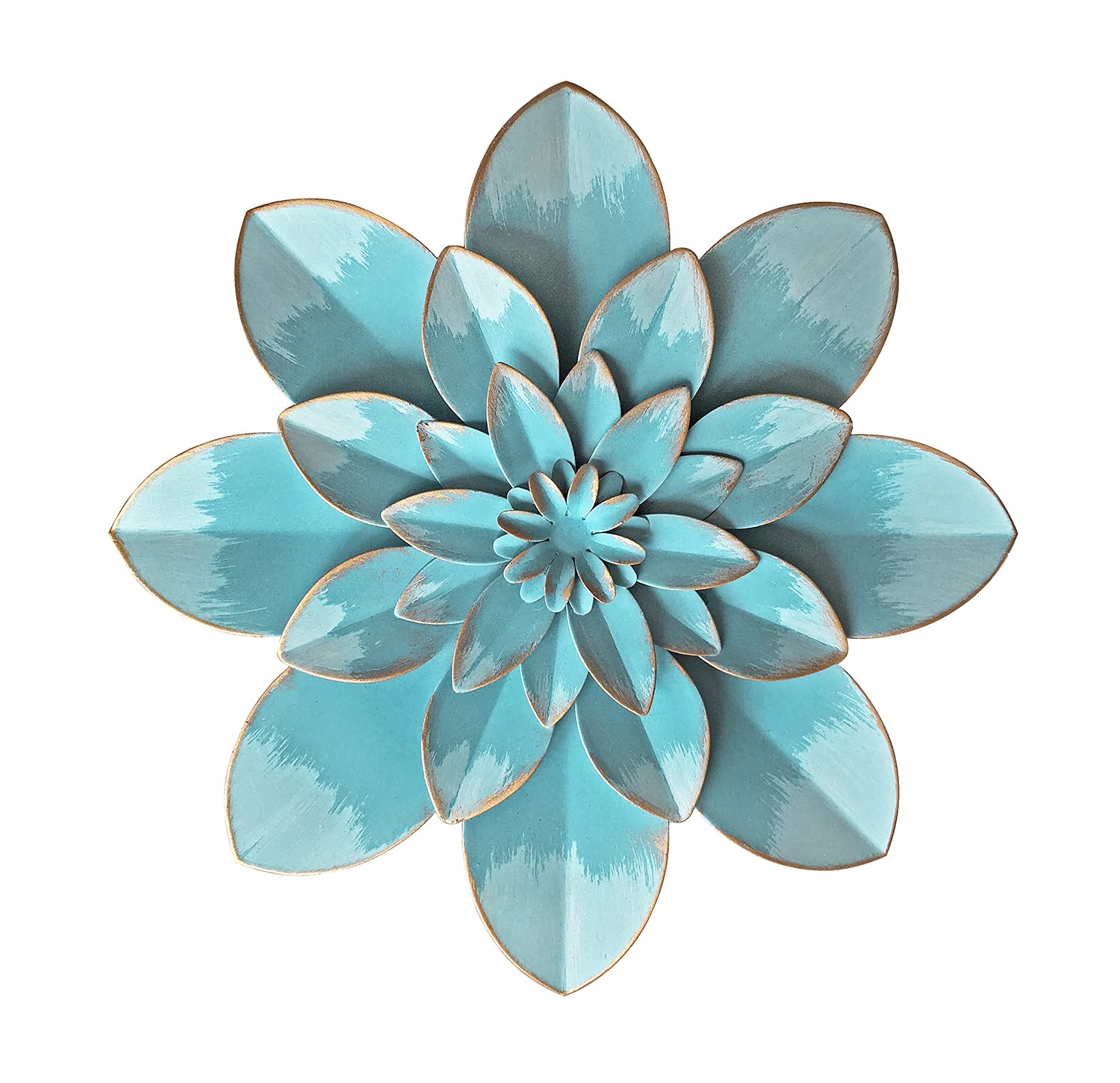 Picfarce Light Sky Blue Metal Flower Wall Art Decor, 95A Rustic Modern Floral Sculpture, Distressed Hanging Home Decoration Acce