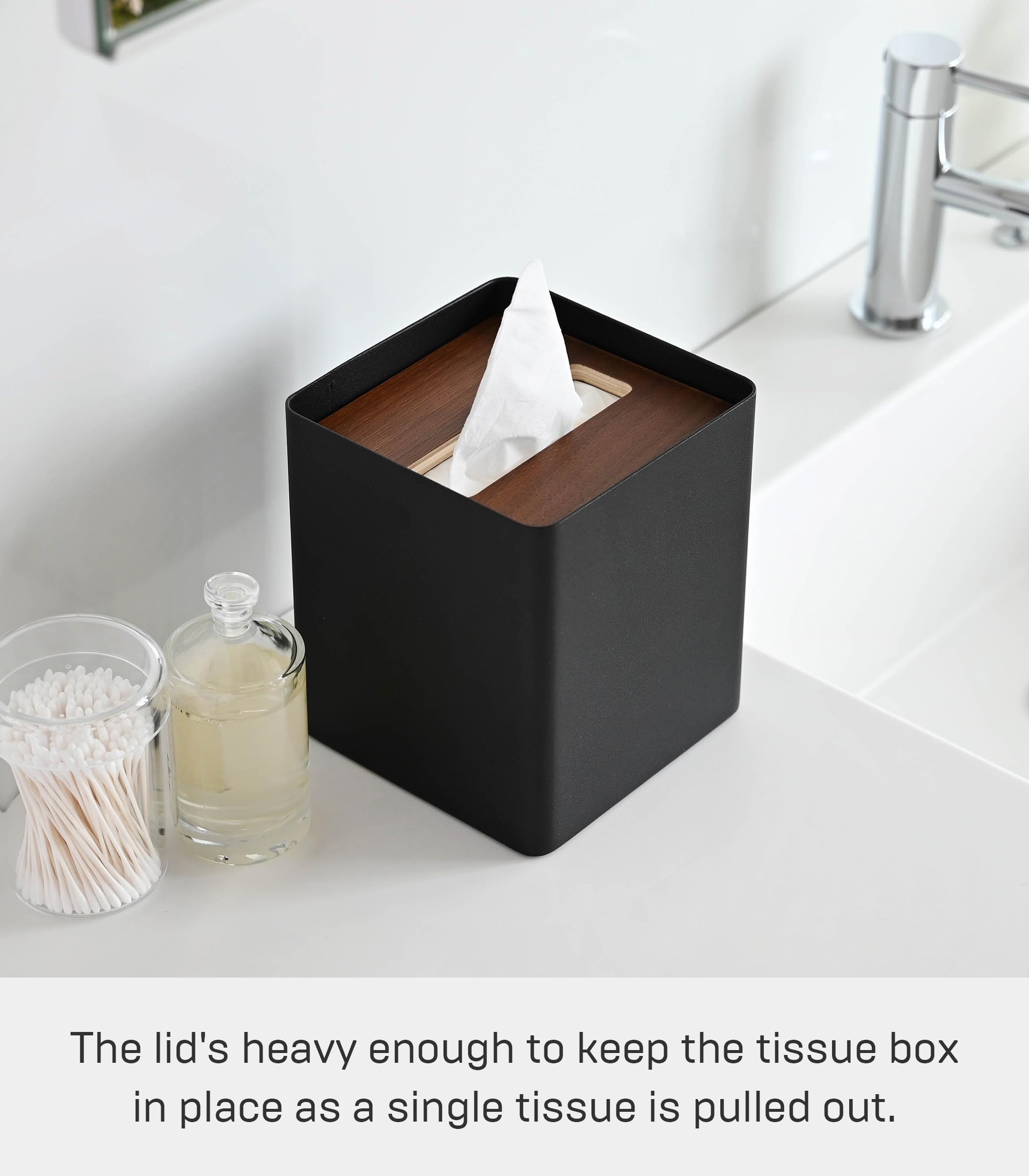 YAMAZAKI Box Cover Home | Steel | Tissue Case  One Size  Walnut