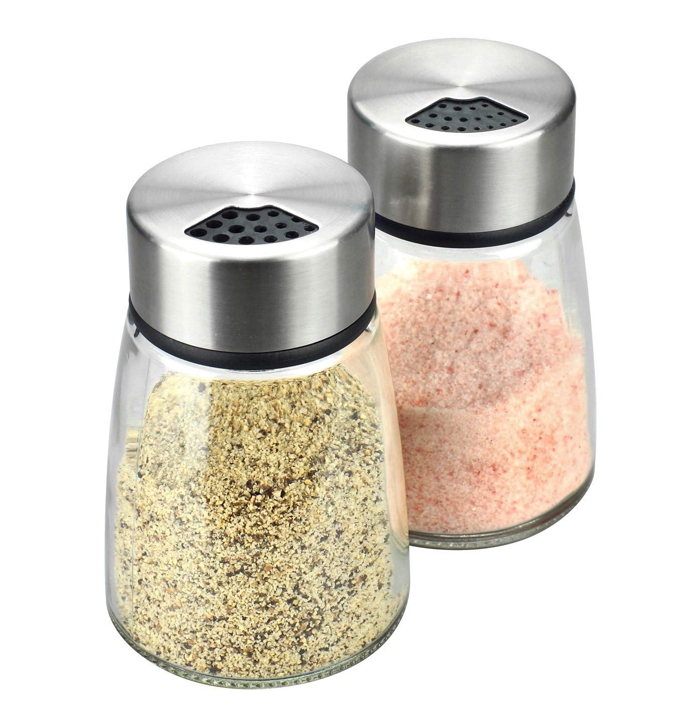 Elegant Salt And Pepper Shakers With Adjustable Pour Holes - Set Of 2 - Premium Stainless Steel And Glass - Perfect Spice Dispen