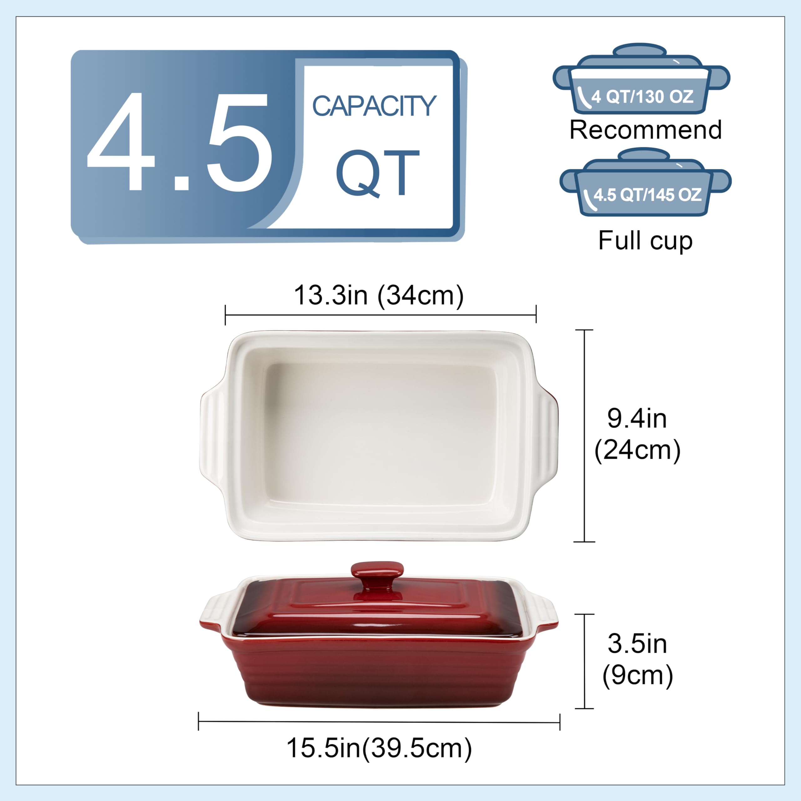 Lovecasa Nonstick Casserole Dish With Lid, 4.5 Quart Lasagna Pan Deep, 9X13 Ceramic Baking Dish For Dinner, Banquet, And Party,