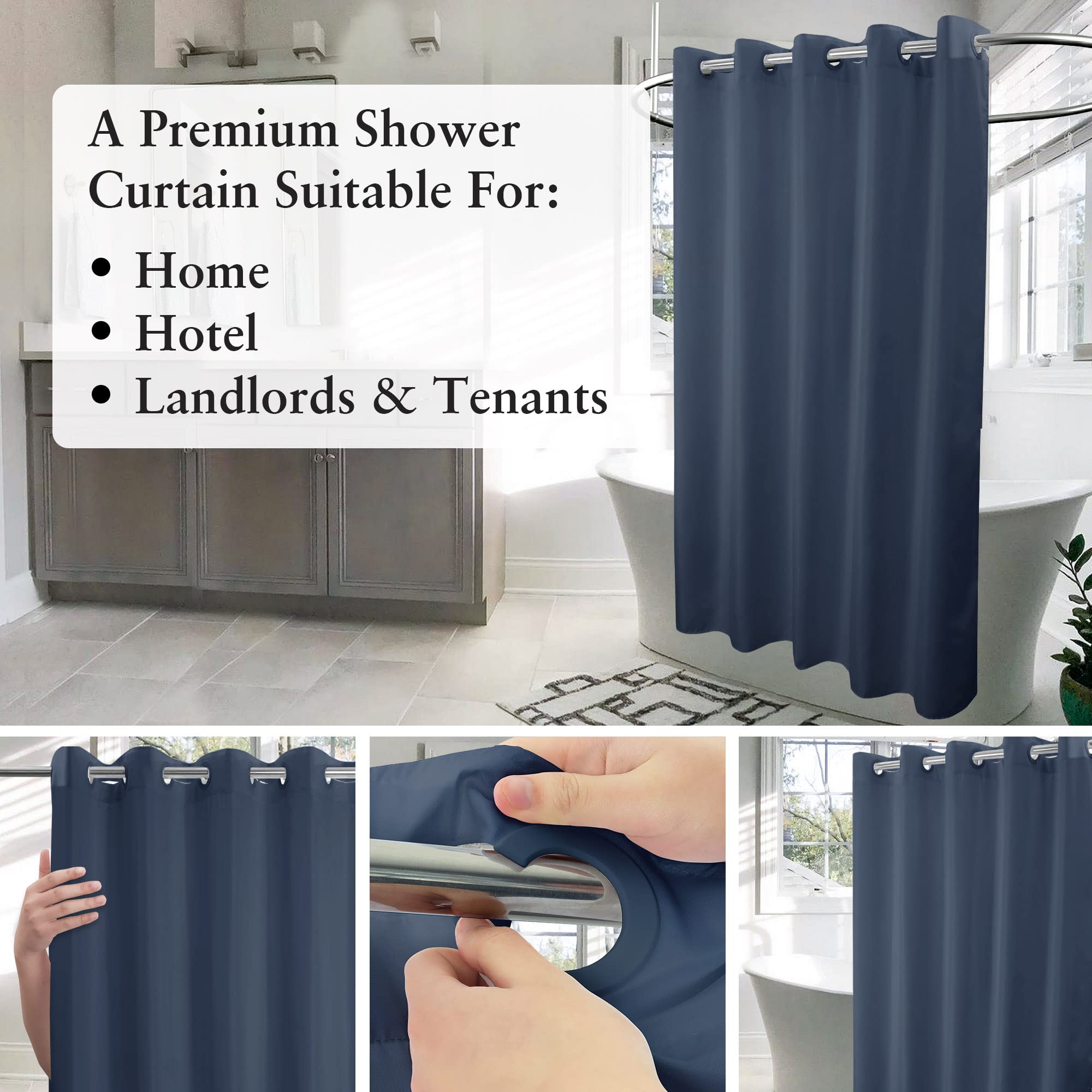 River Dream Stall Size No Hook Navy Blue Shower Curtain Soft Microfiber - 36 '' Wide Small Fabric Shower Curtain Set For Narrow