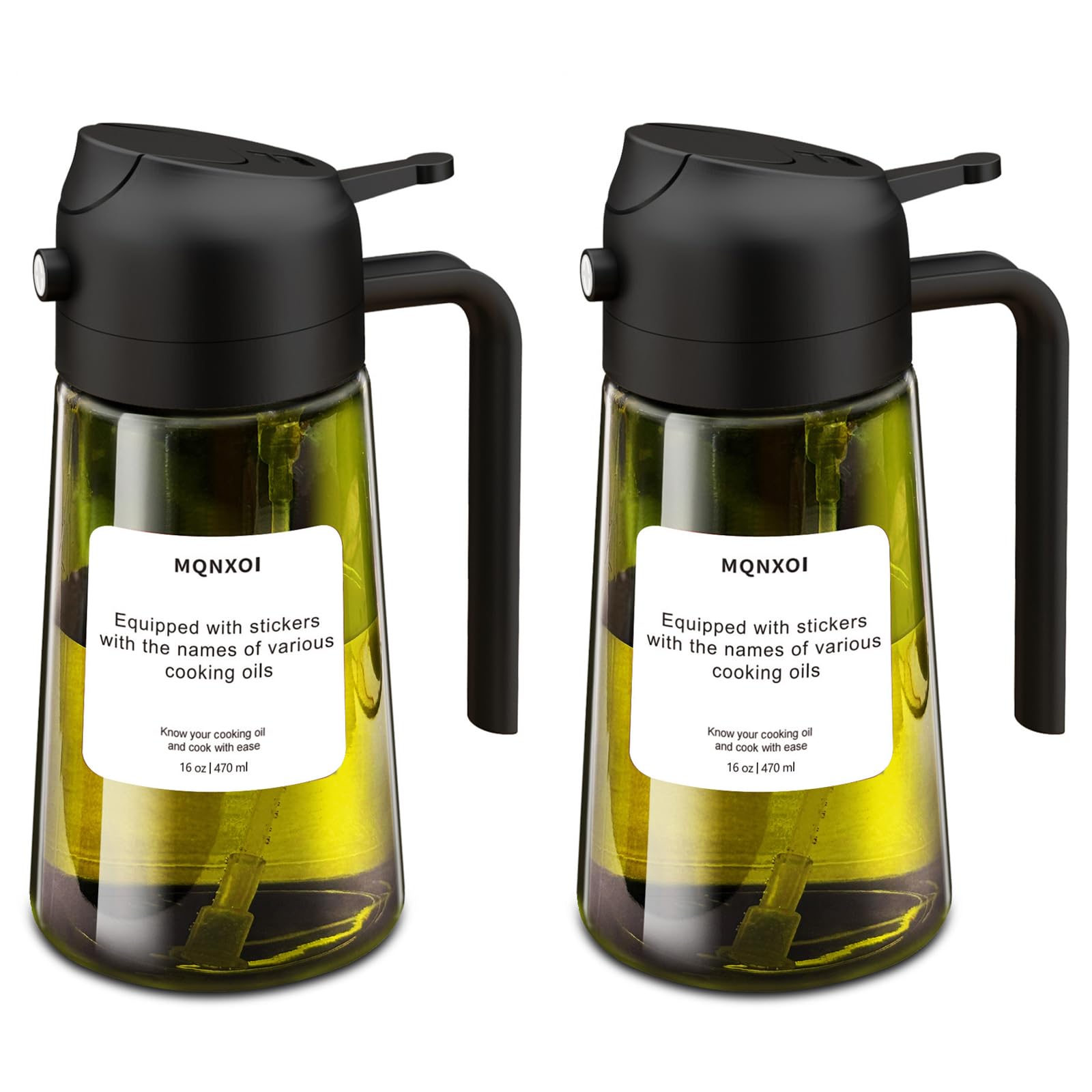 mqnxoi 2 in 1 Glass Oil Sprayer & Dispenser,16oz/470ml Olive Cooking, Air Fryer, and Salad, for Kitchen Gadgets and Air Fryer Ac