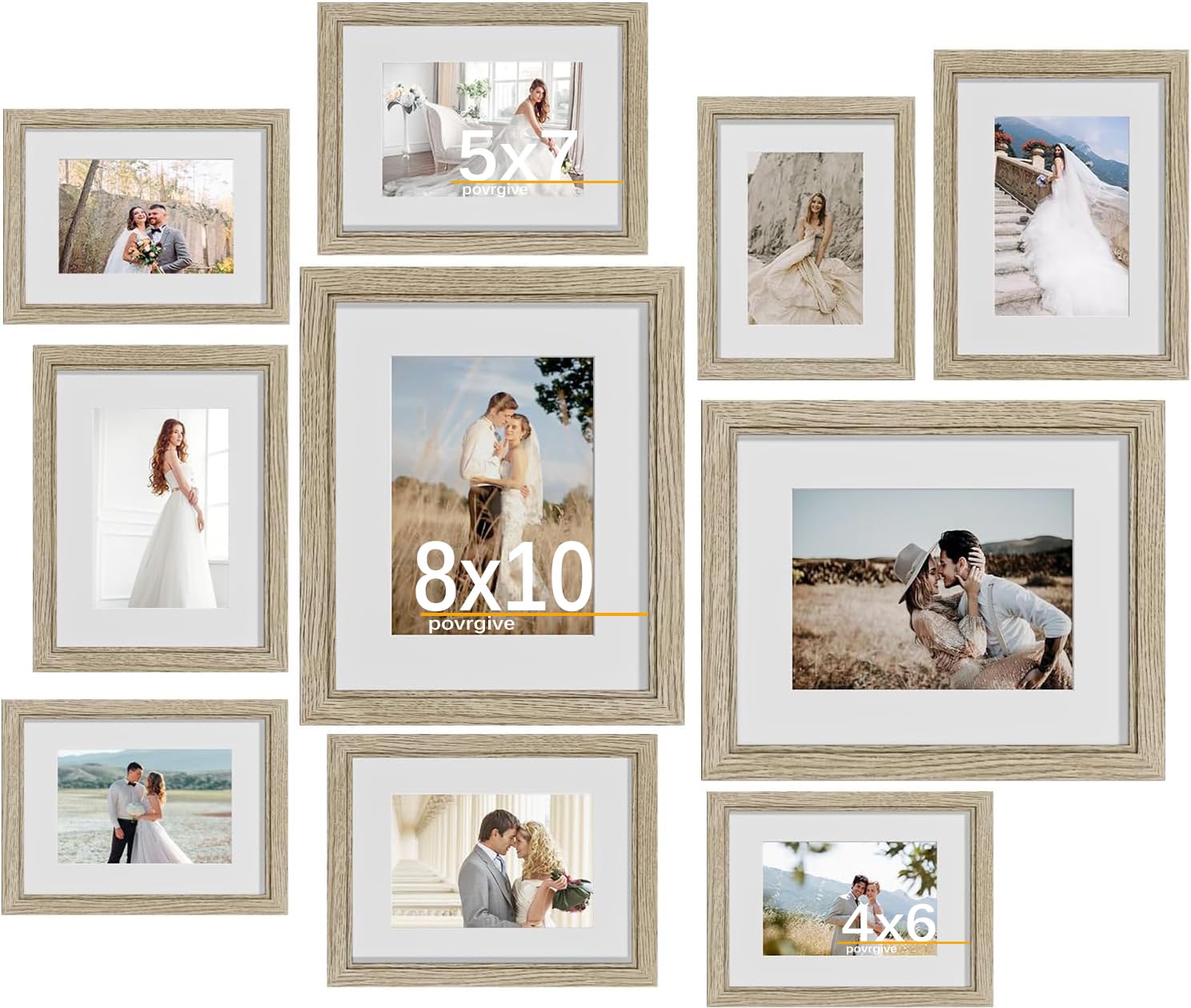 Povrgive 10 Pack Picture Frames Collage Wall Decor - Gallery Wall Frame Set with Mat for Wall Mounting or Tabletop Display, Incl