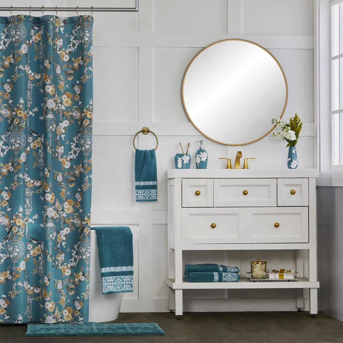 Skl Home Vern Yip Floral Lanterns Hand Towel (2-Pack), Teal